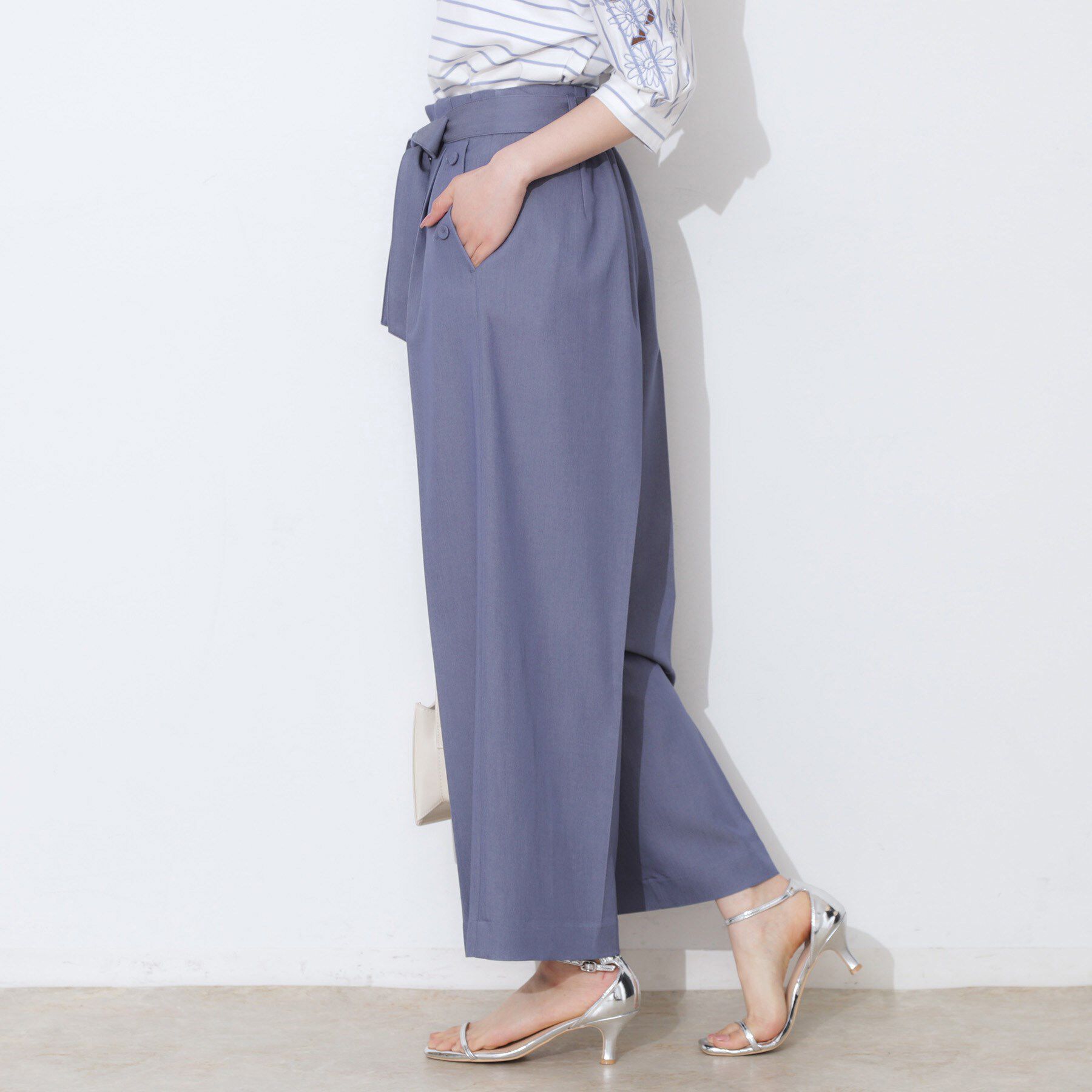 Couture broach「【リボン付き・通勤】シャンブレーワイドパンツ」|その他|