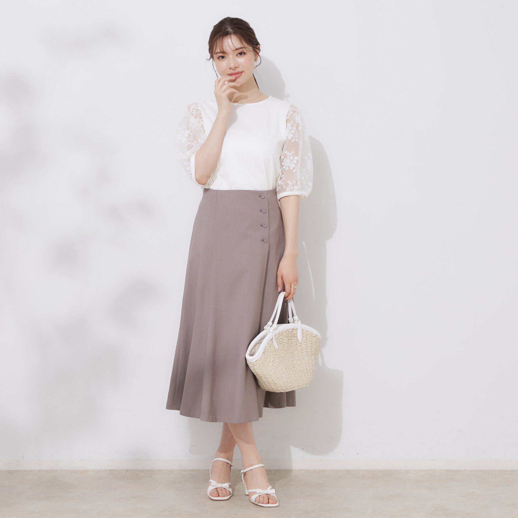 Couture broach「【接触冷感・UV・マシンウォッシャブル】袖レースデザイントップス」|Tシャツ・カットソー|