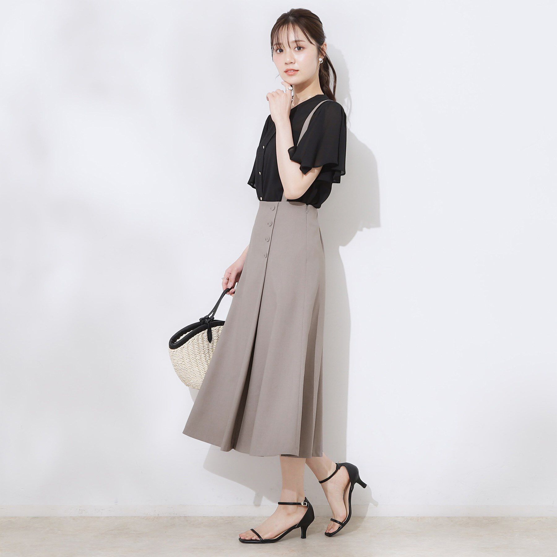 Couture broach「【2WAY・通勤・きれいめ】リネンライク サス付きスカート」|ジャンパースカート|