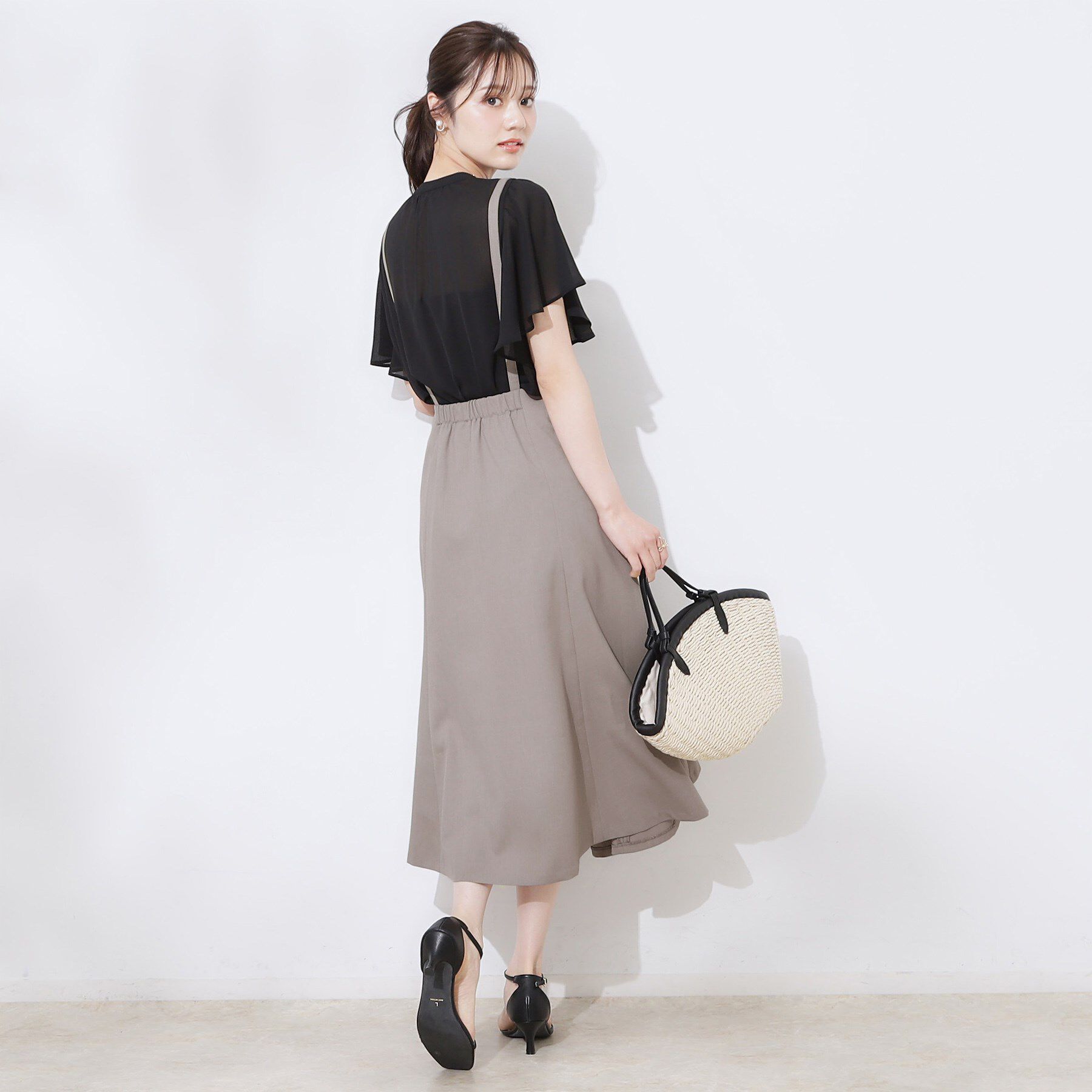 Couture broach「【2WAY・通勤・きれいめ】リネンライク サス付きスカート」|ジャンパースカート|