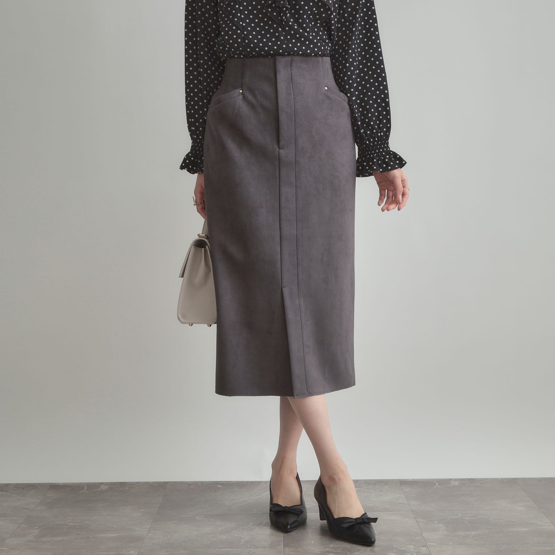 Couture broach「【洗える・ストレッチ・通勤】スエード調ダンボールIラインスカート」|スカート|チャコールグレー(0