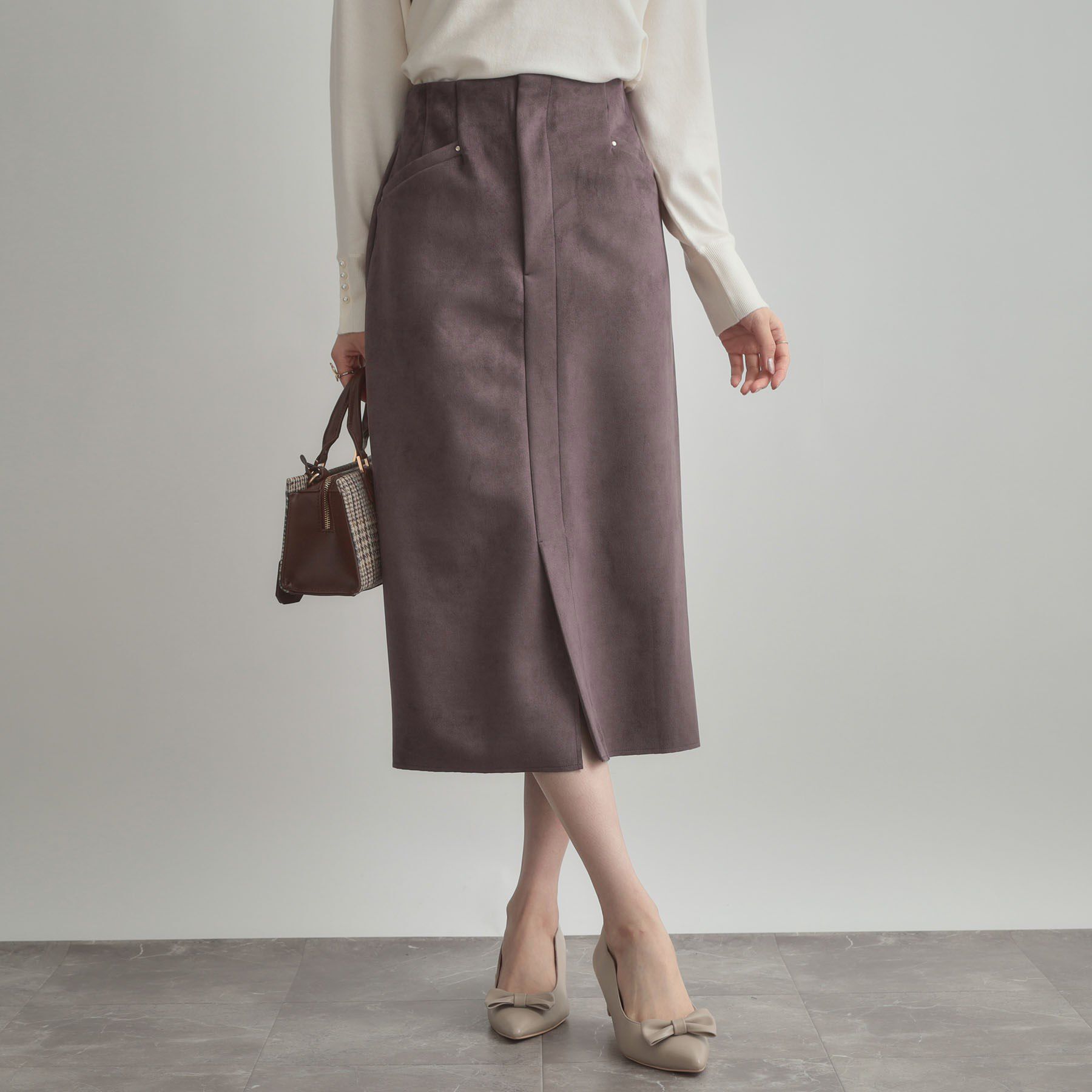 Couture broach「【洗える・ストレッチ・通勤】スエード調ダンボールIラインスカート」|スカート|ボルドー(064)