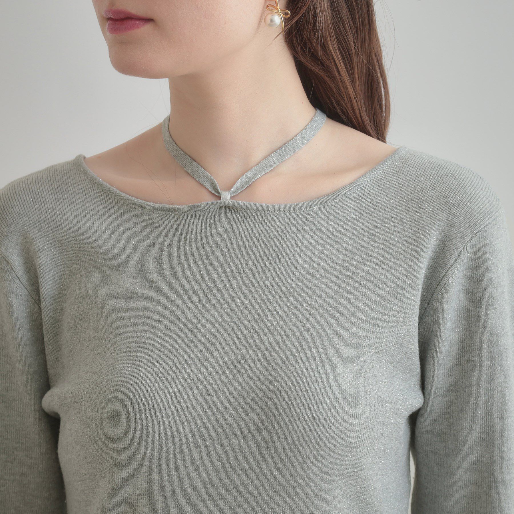 Couture broach「【大人可愛い・リボン取り外し可】前後2WAYラメリブ シアープチフリルニット」|ニット・セーター|