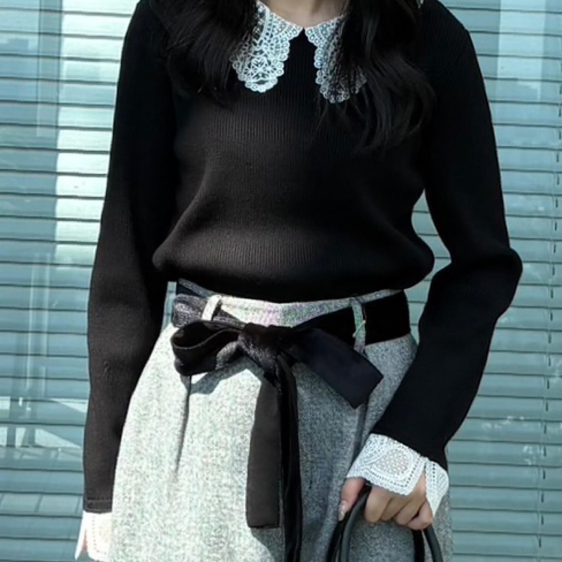 Couture broach「【着映え・フェミニン・通勤】レース衿カフス付きリブニット」|ニット・セーター|