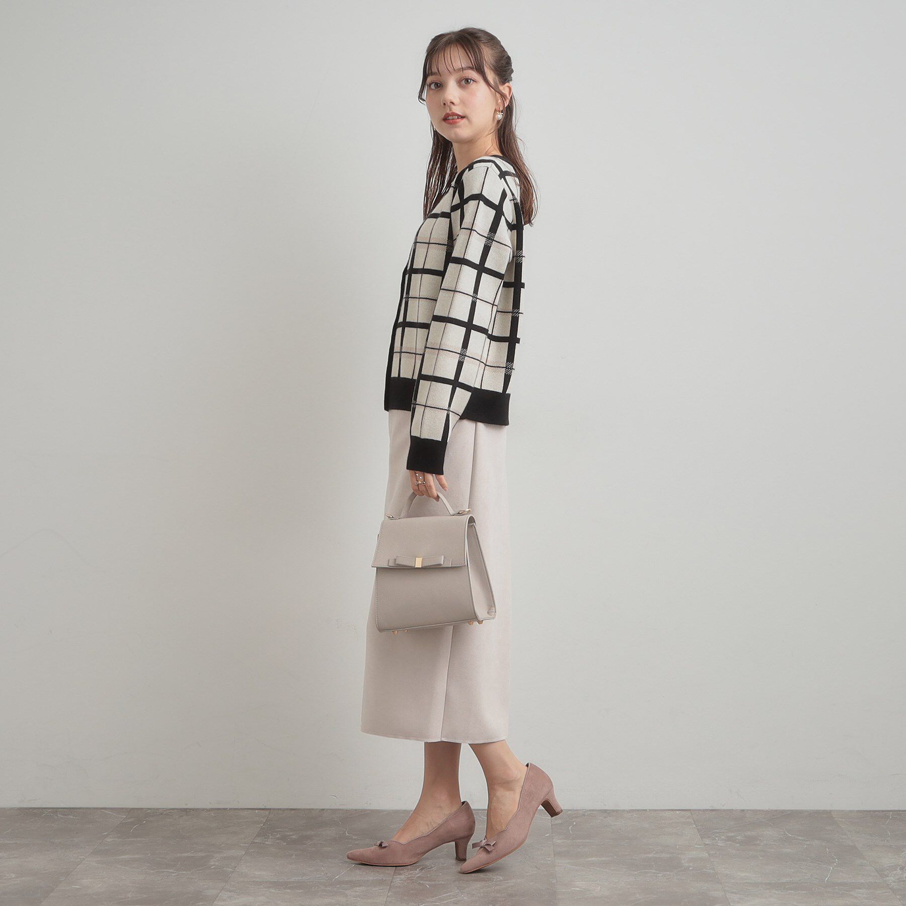 Couture broach「【大人可愛い・通勤】チェックジャカード ニットカーディガン」|カーディガン|