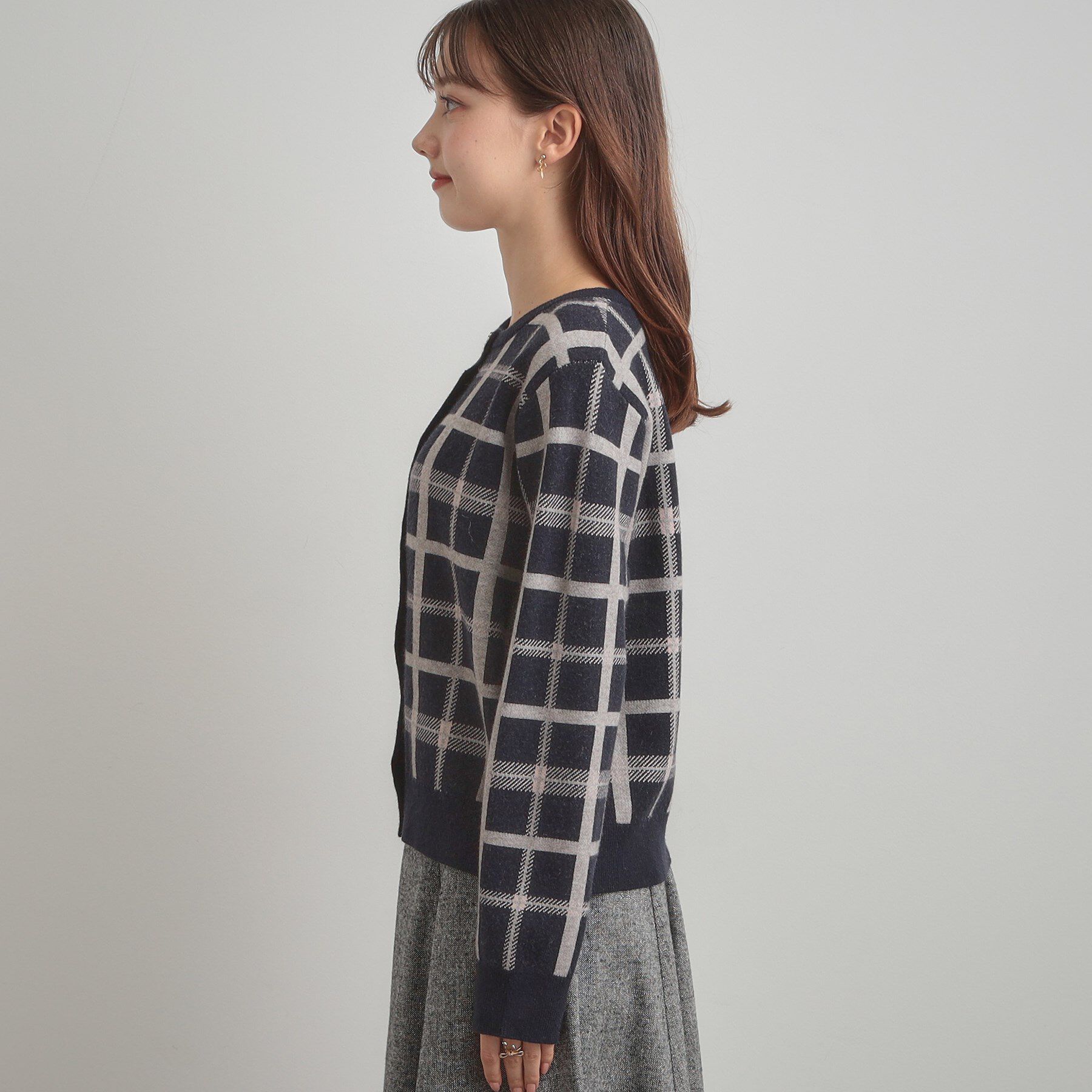 Couture broach「【大人可愛い・通勤】チェックジャカード ニットカーディガン」|カーディガン|