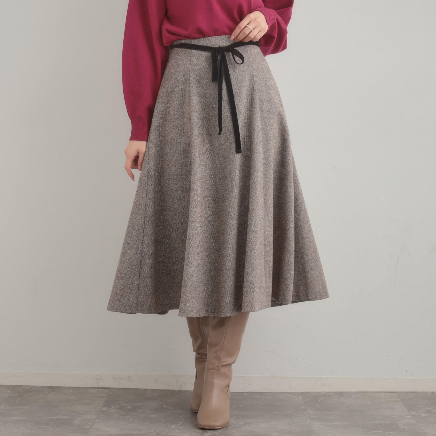 Couture broach「【通勤・大人上品】ラメツイード フレアスカート」|スカート|ブラウン(044)