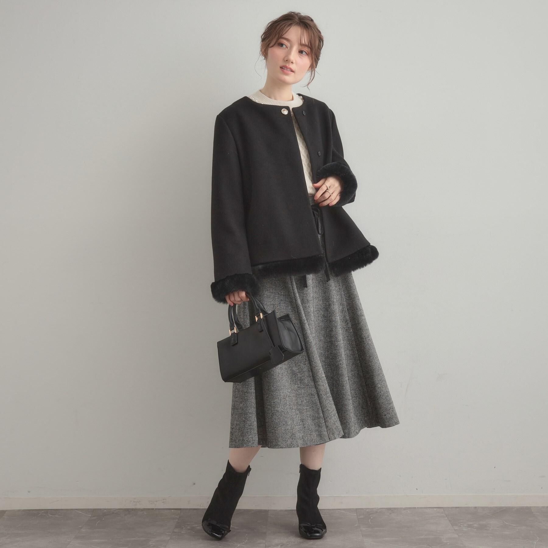 Couture broach「【大人レディ・フェイクファー取り外し可能】ケープ風ショートコート」|ノーカラーコート|