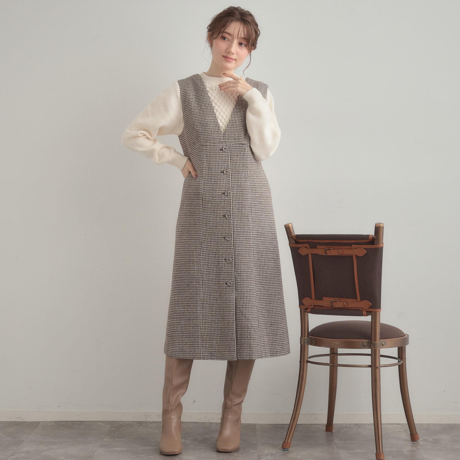 Couture broach「【クラシカル・通勤】ラメ千鳥釦デザインジャンスカ」|ワンピース|