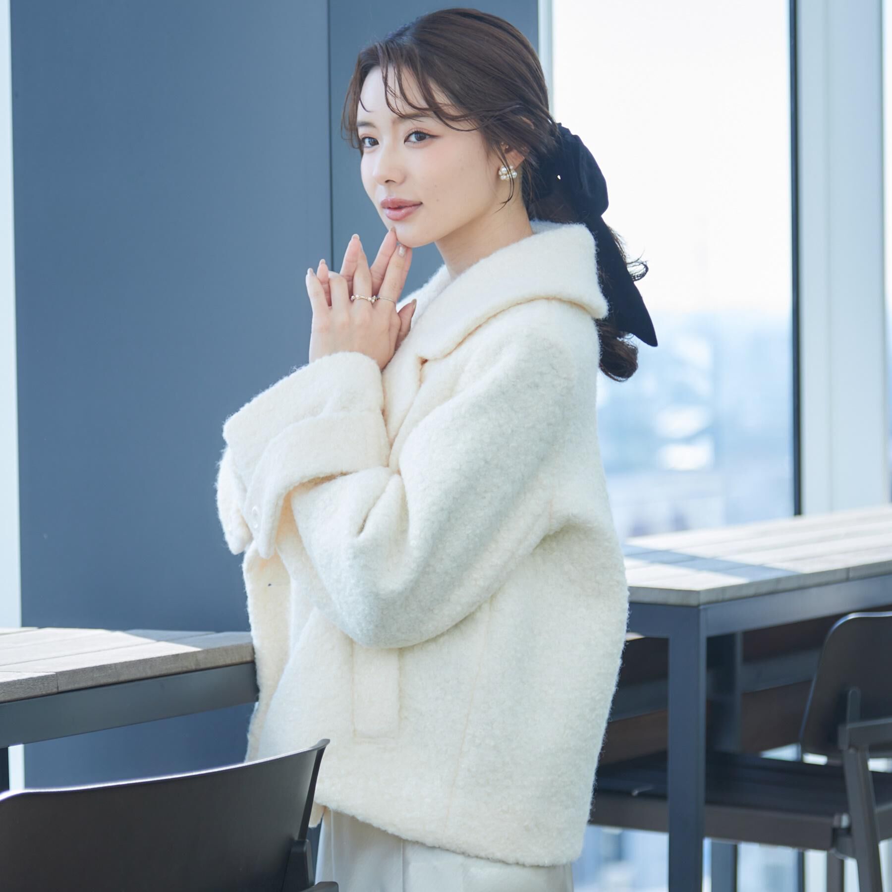 Couture broach「【S-LL/無地・チェック柄】プードルボア ショートコート」|ピーコート|