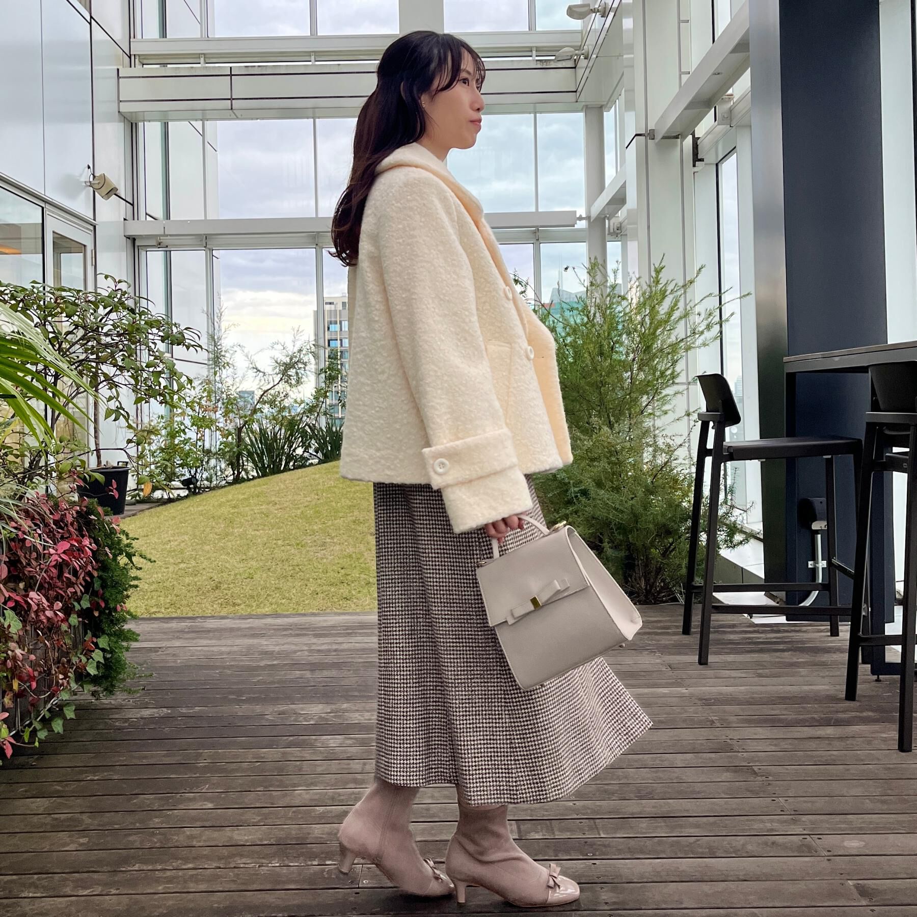 Couture broach「【S-LL/無地・チェック柄】プードルボア ショートコート」|ピーコート|