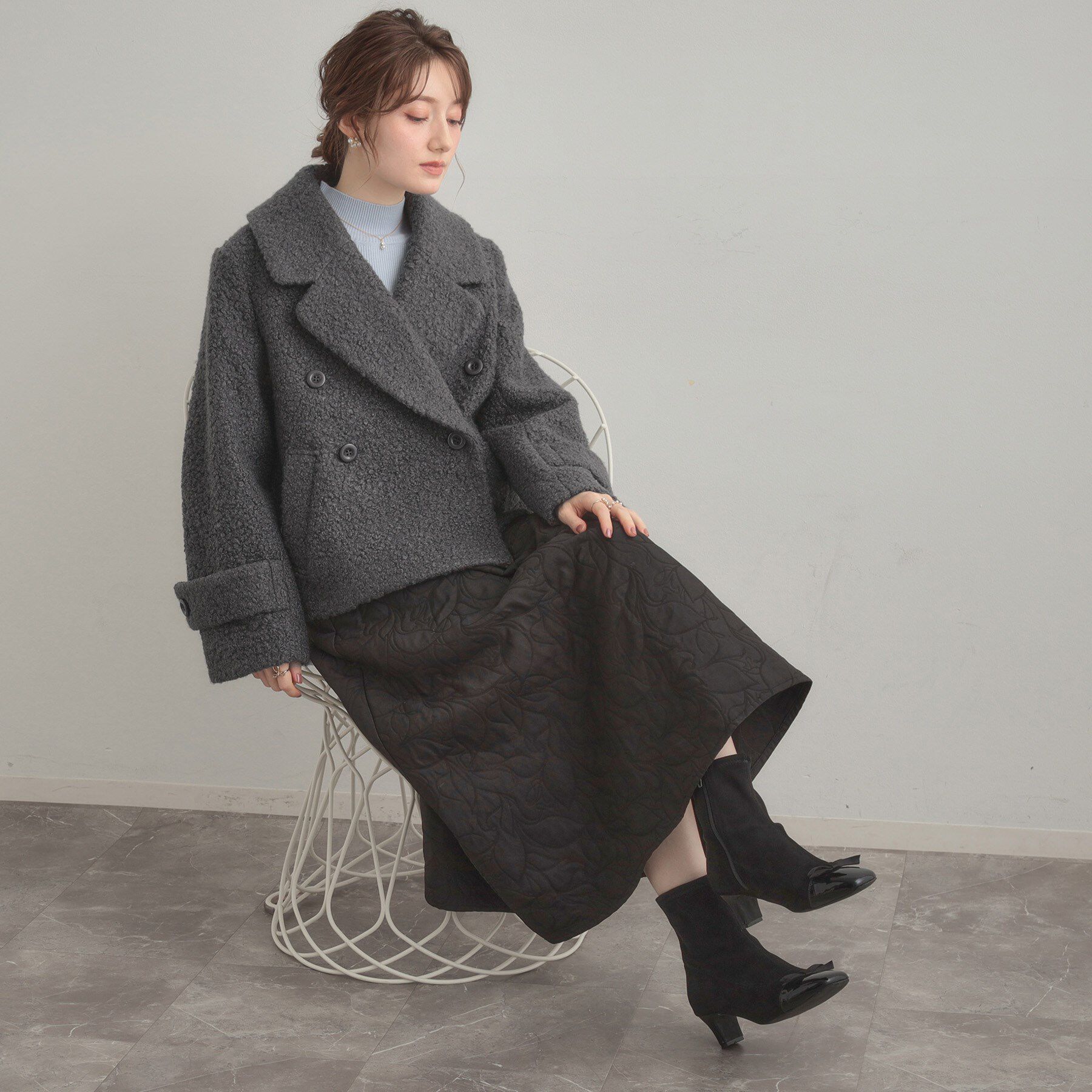 Couture broach「【S-LL/無地・チェック柄】プードルボア ショートコート」|ピーコート|