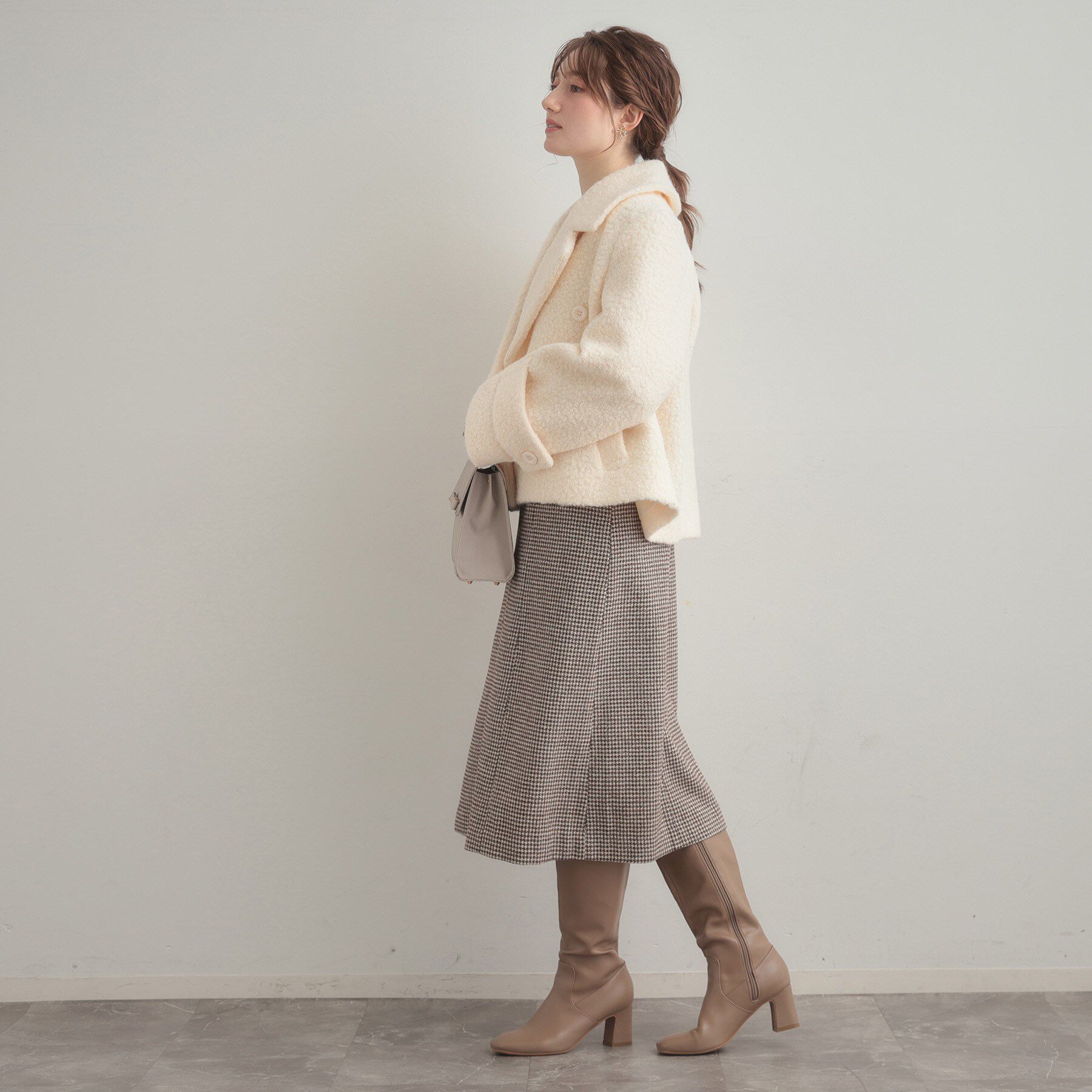 Couture broach「【S-LL/無地・チェック柄】プードルボア ショートコート」|ピーコート|