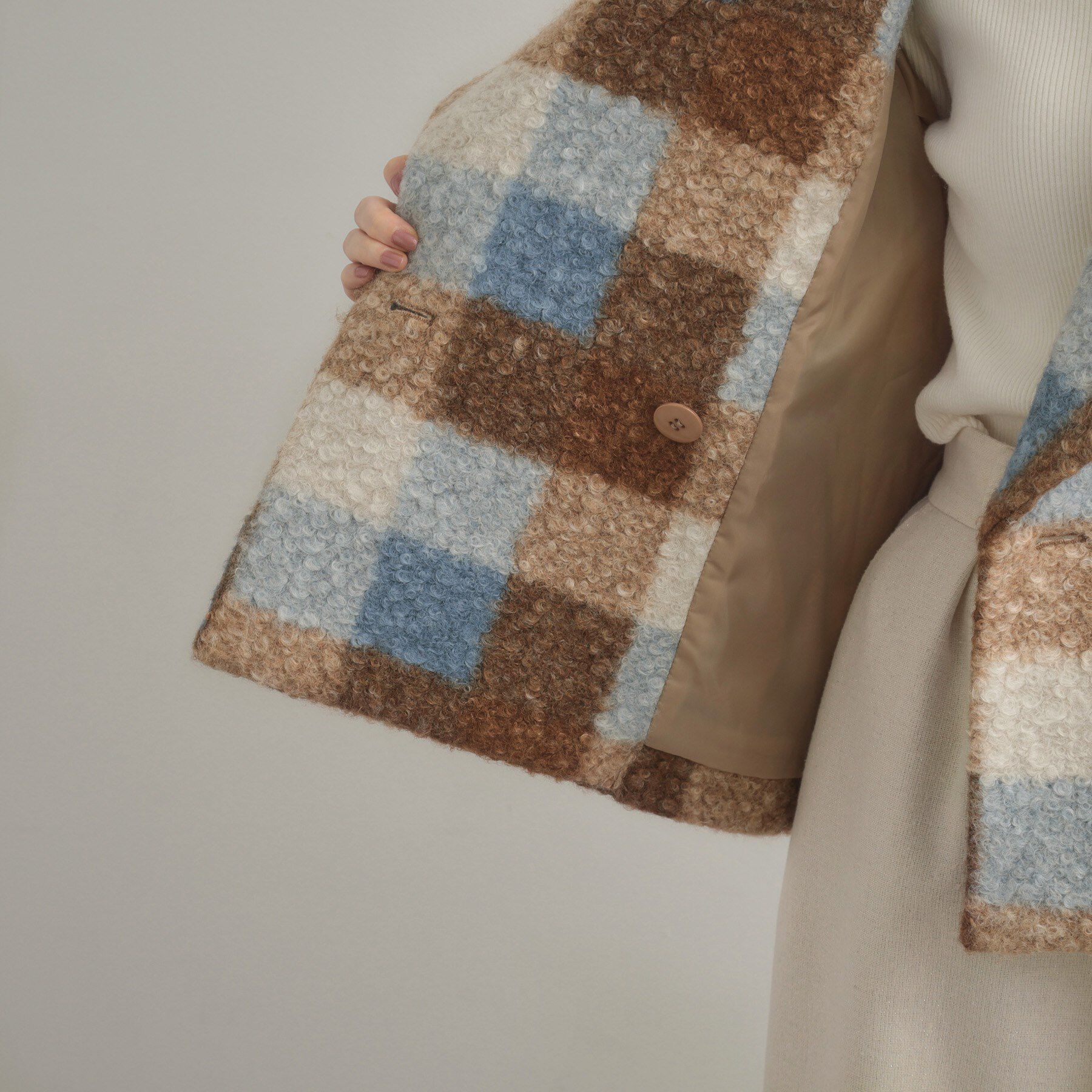 Couture broach「【S-LL/無地・チェック柄】プードルボア ショートコート」|ピーコート|