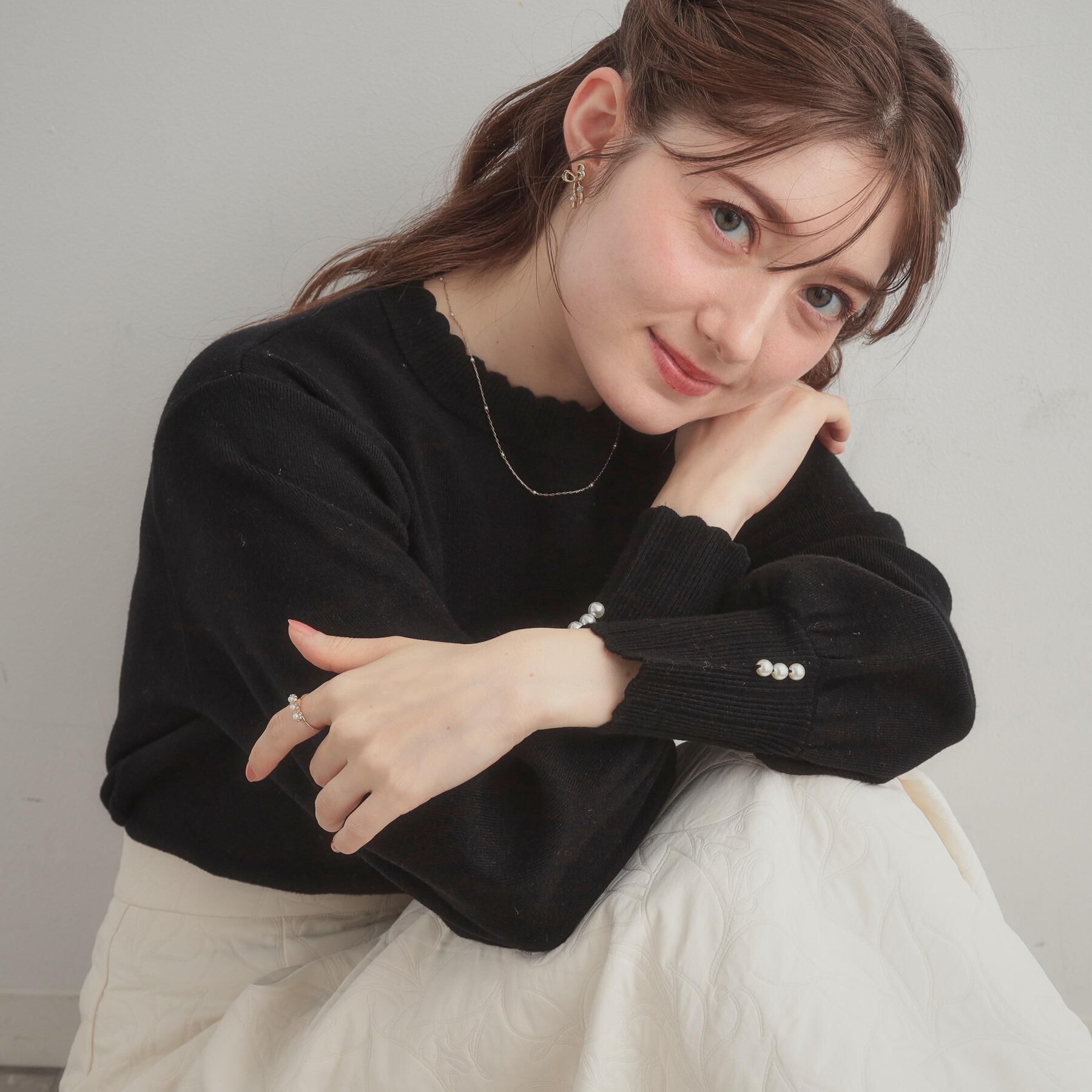 Couture broach「【洗える/スカラデザイン】パフスリーブ ニット」|ニット・セーター|ブラック(019)