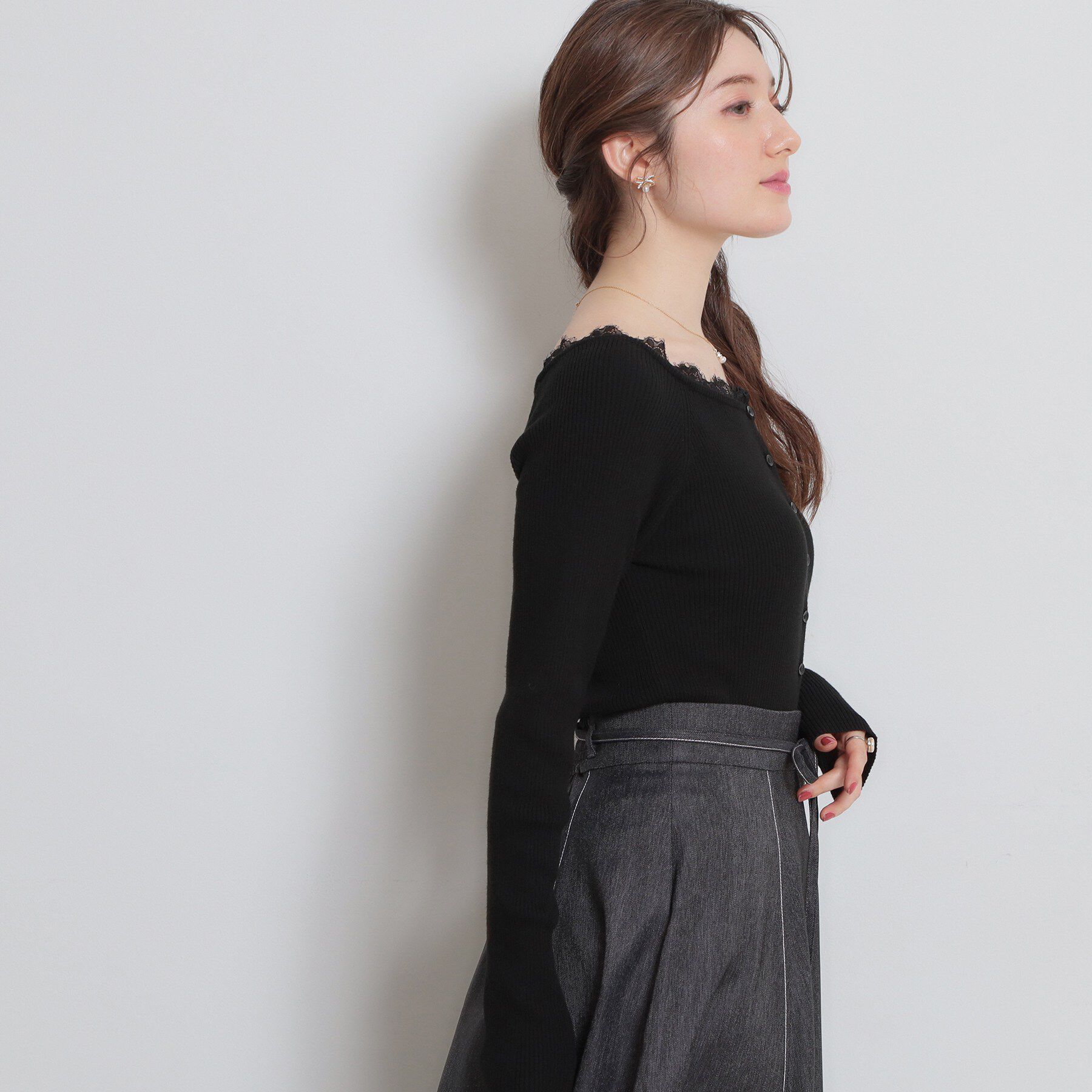 Couture broach「前後2WAY衿レースカーディガン」|カーディガン|