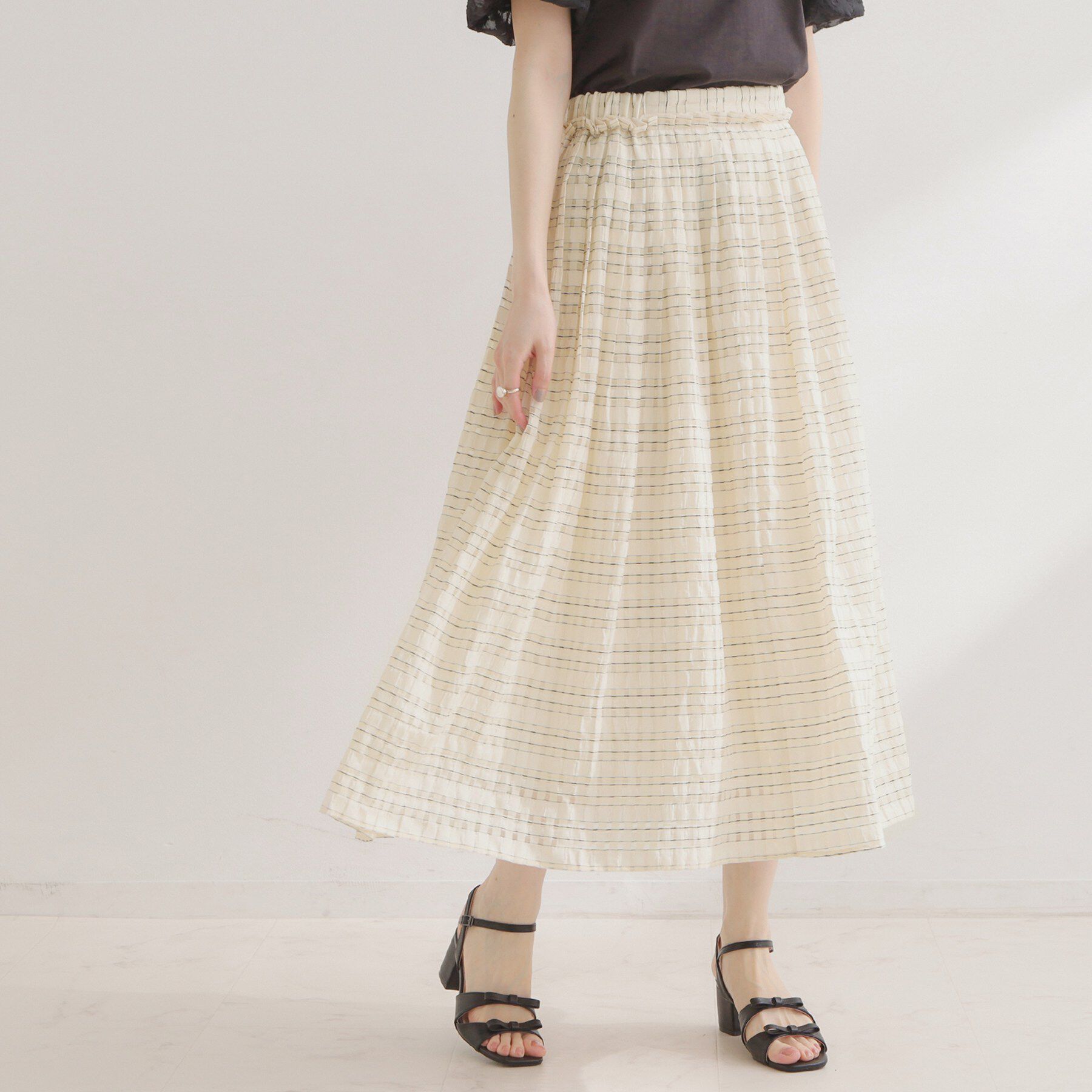 Couture broach「【洗える】シアーチェックスカート」|スカート|ホワイト(001)