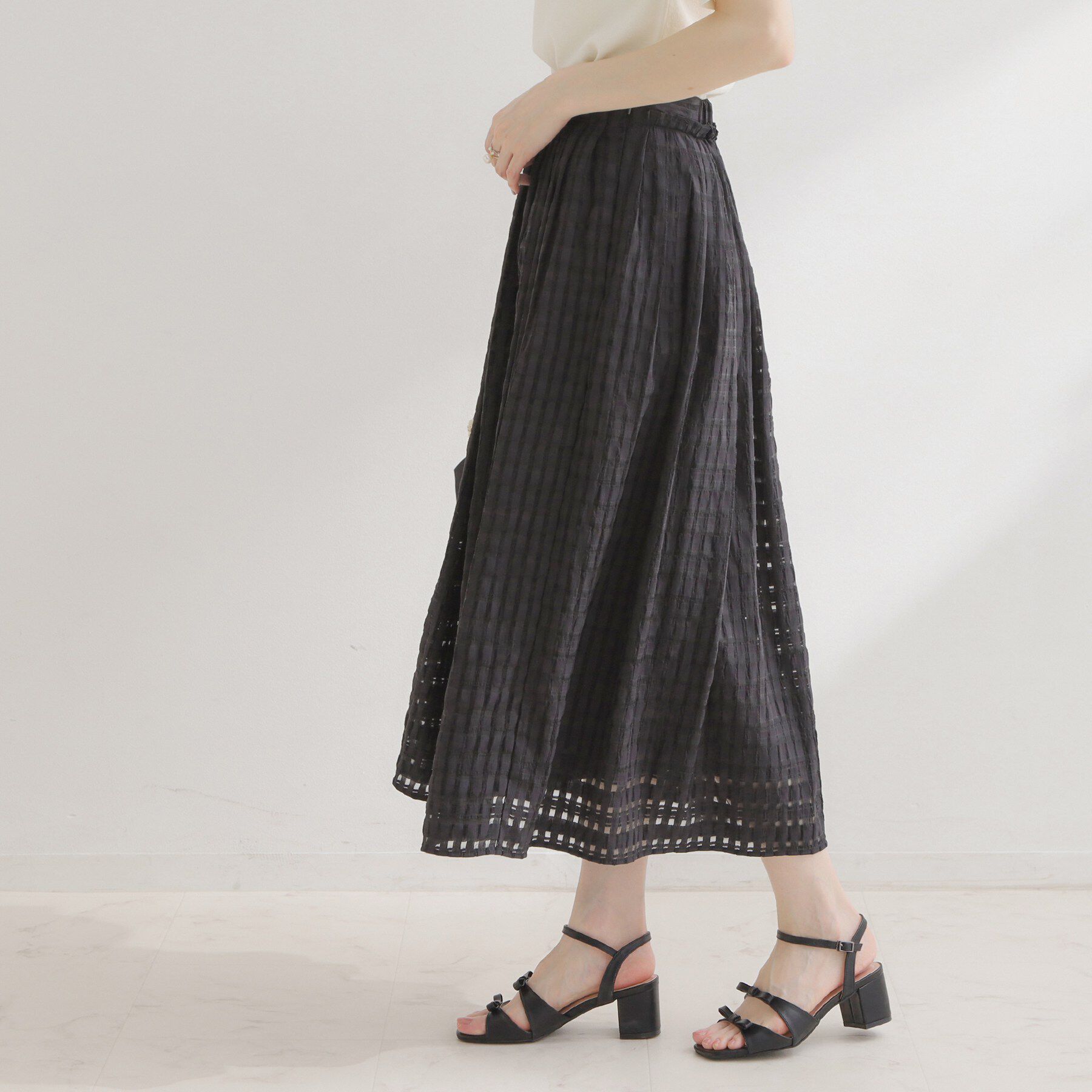 Couture broach「【洗える】シアーチェックスカート」|スカート|