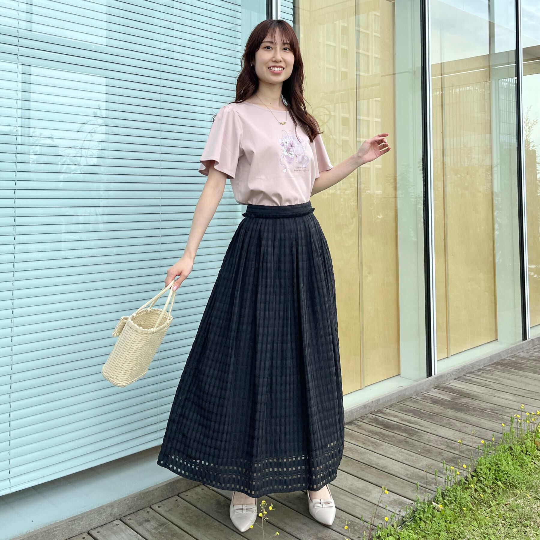 Couture broach「【洗える】シアーチェックスカート」|スカート|