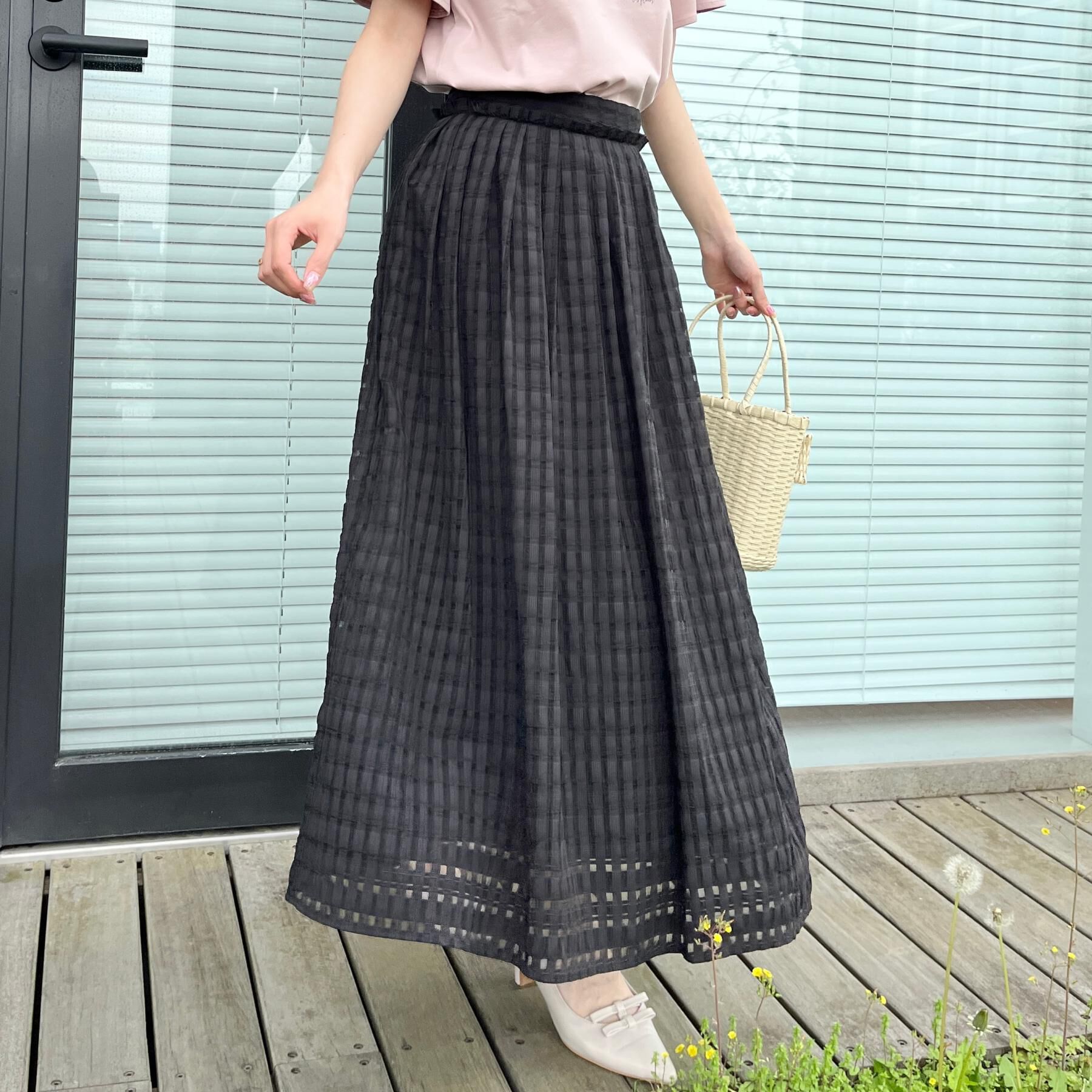 Couture broach「【洗える】シアーチェックスカート」|スカート|