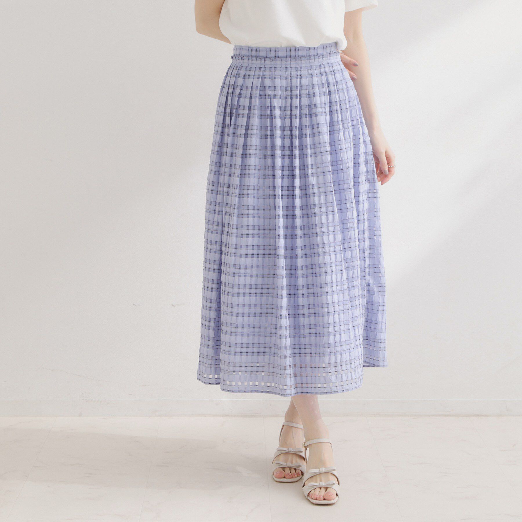 Couture broach「【洗える】シアーチェックスカート」|スカート|