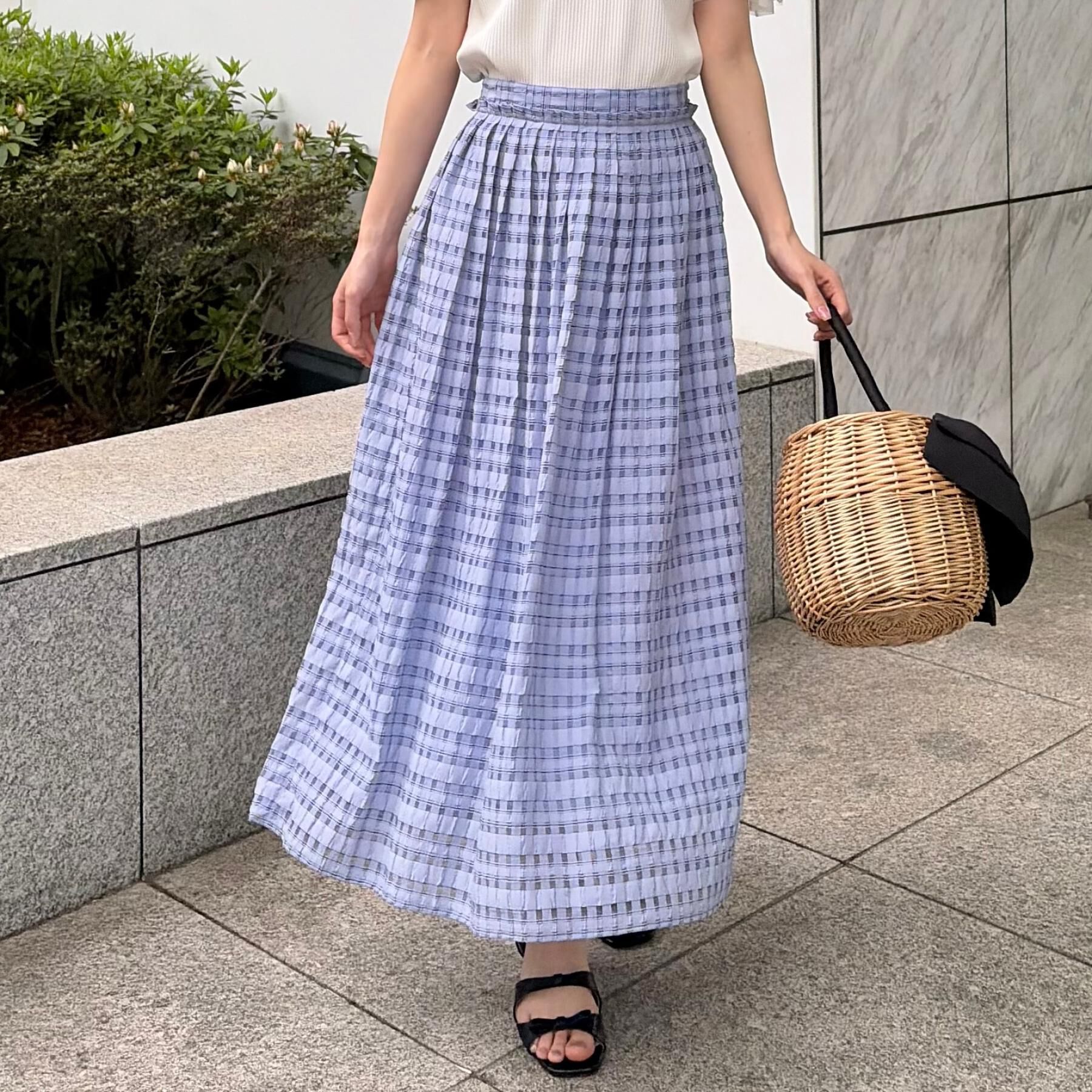 Couture broach「【洗える】シアーチェックスカート」|スカート|