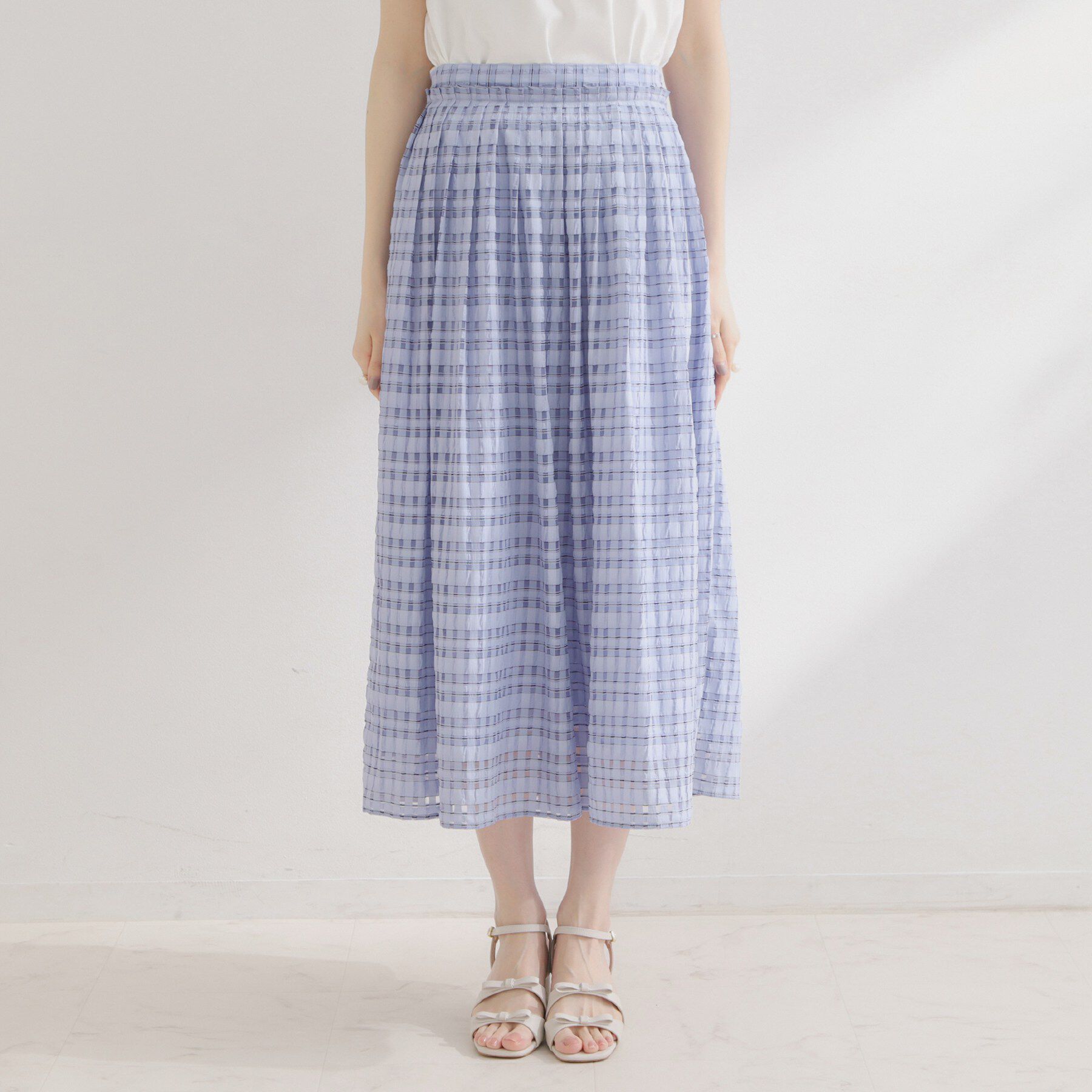 Couture broach「【洗える】シアーチェックスカート」|スカート|