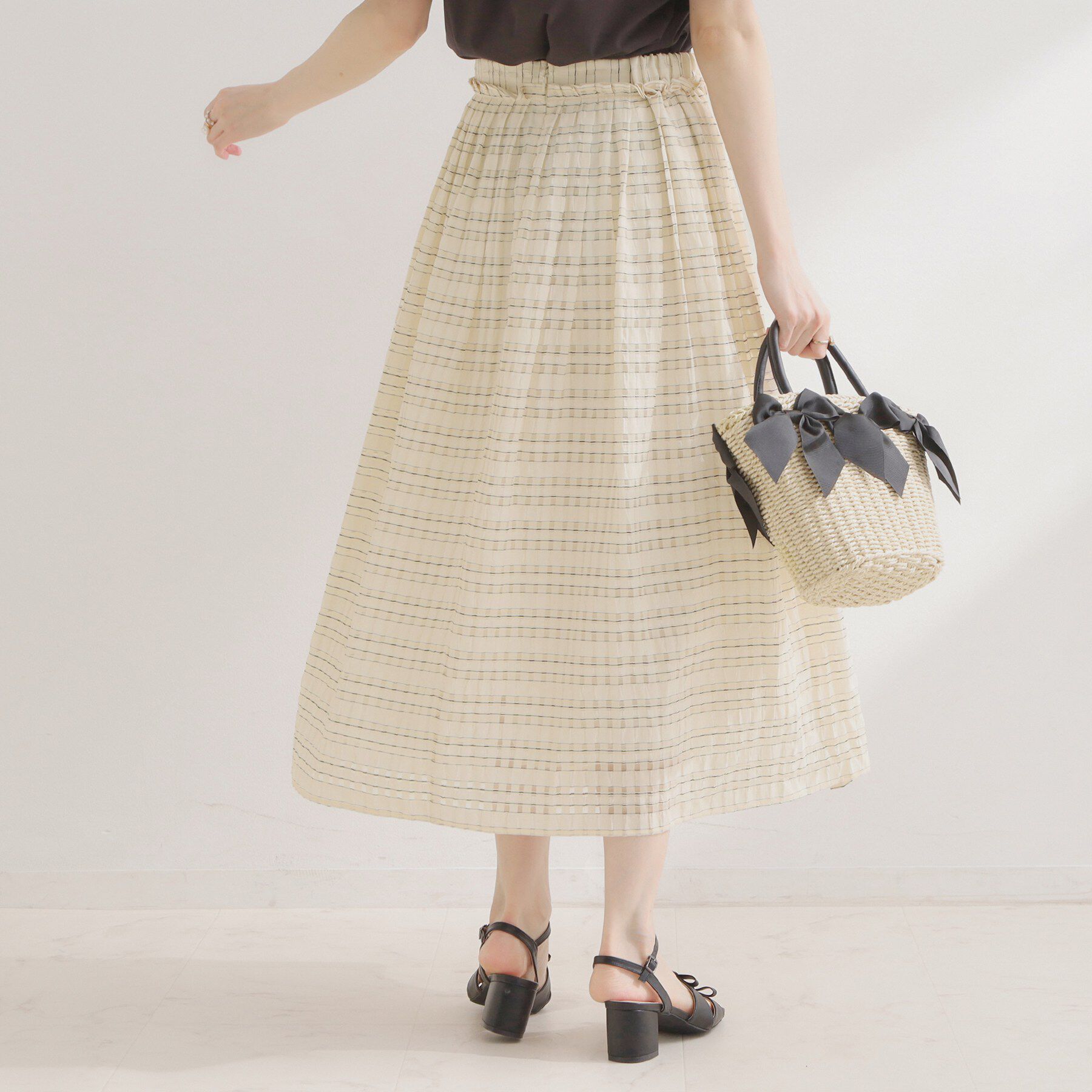 Couture broach「【洗える】シアーチェックスカート」|スカート|