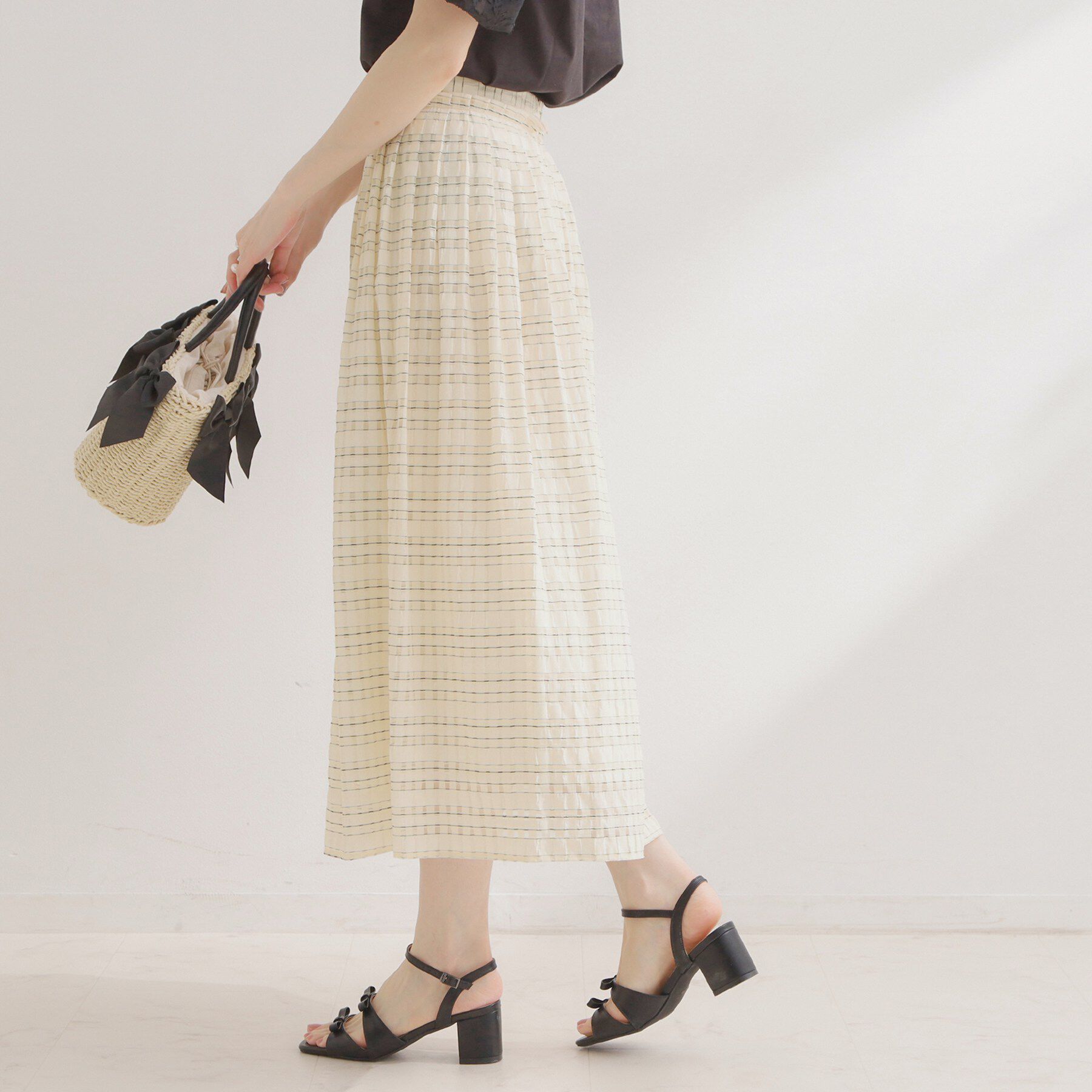 Couture broach「【洗える】シアーチェックスカート」|スカート|