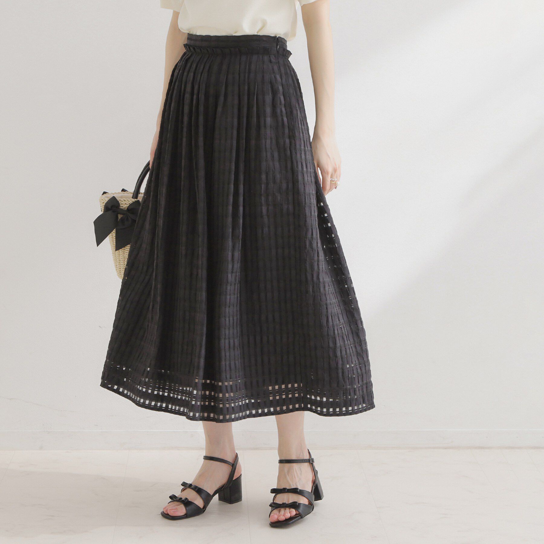 Couture broach「【洗える】シアーチェックスカート」|スカート|ブラック(019)