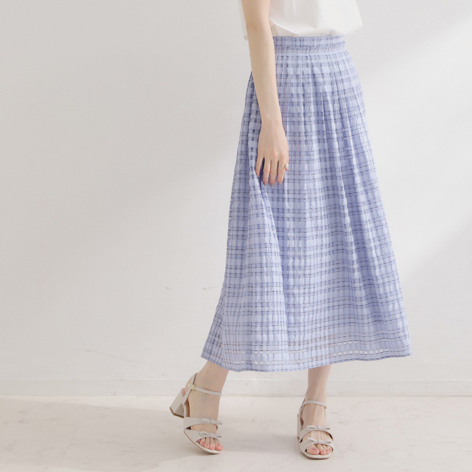 Couture broach「【洗える】シアーチェックスカート」|スカート|ラベンダー(080)