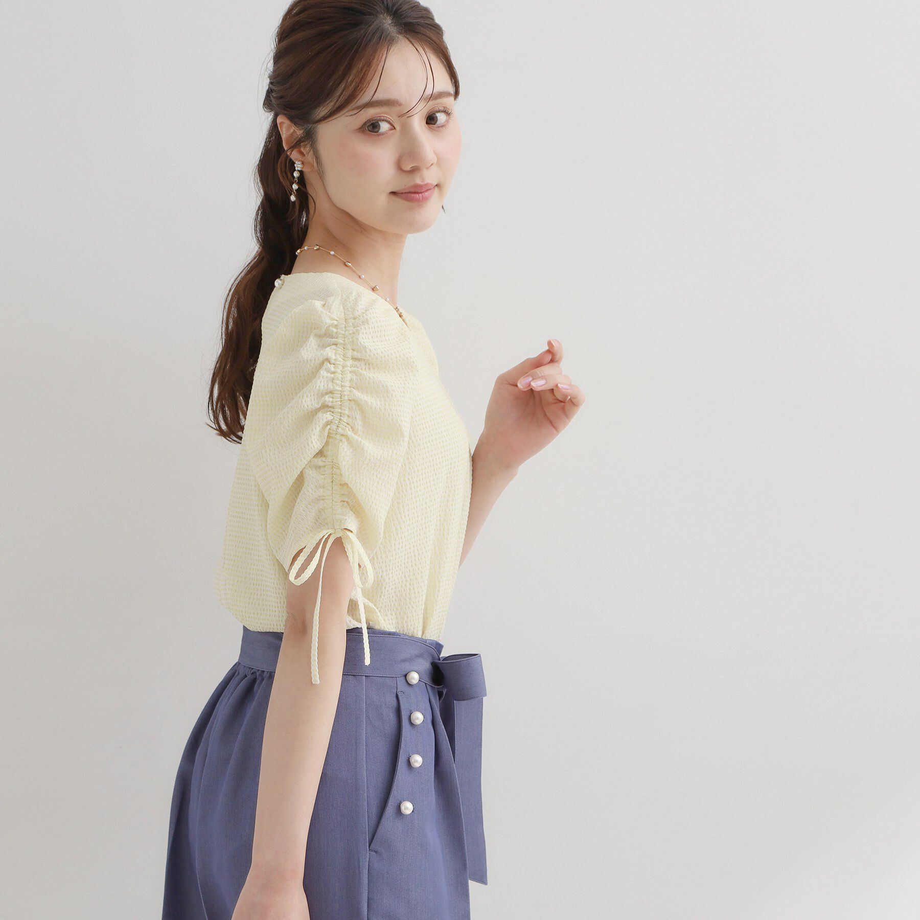 Couture broach「シャーリングチェックブラウス」|シャツ・ブラウス|