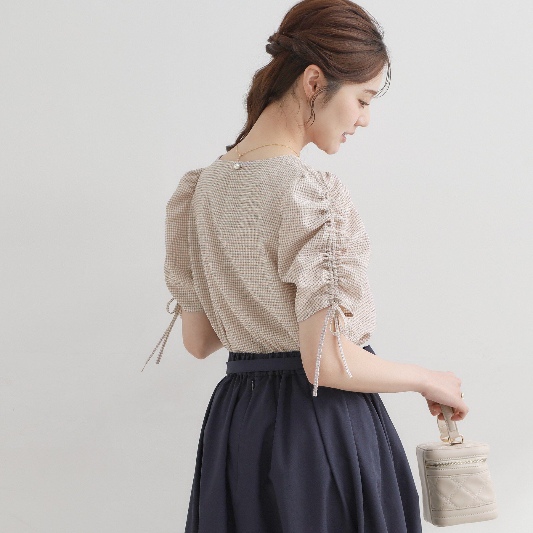 Couture broach「シャーリングチェックブラウス」|シャツ・ブラウス|