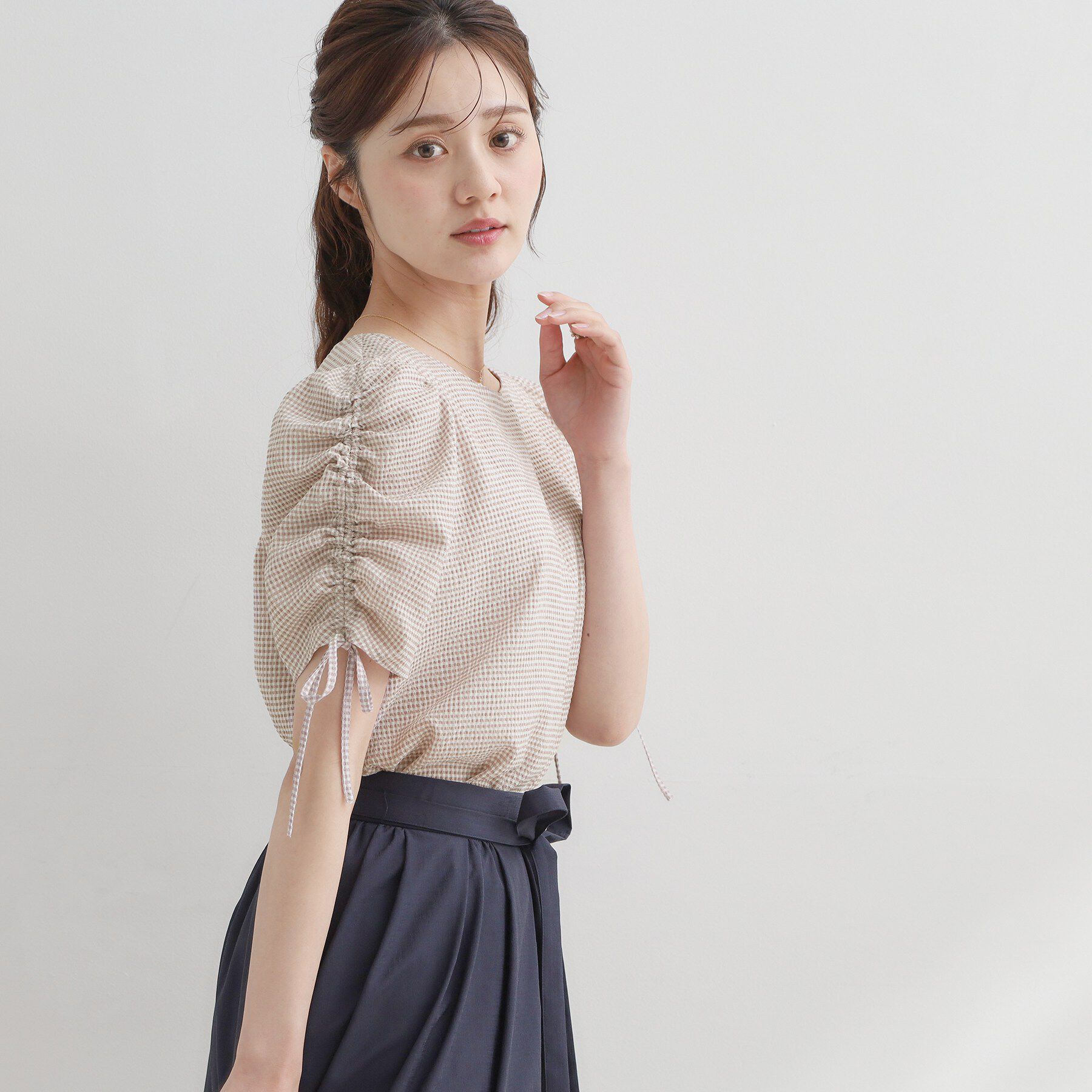 Couture broach「シャーリングチェックブラウス」|シャツ・ブラウス|