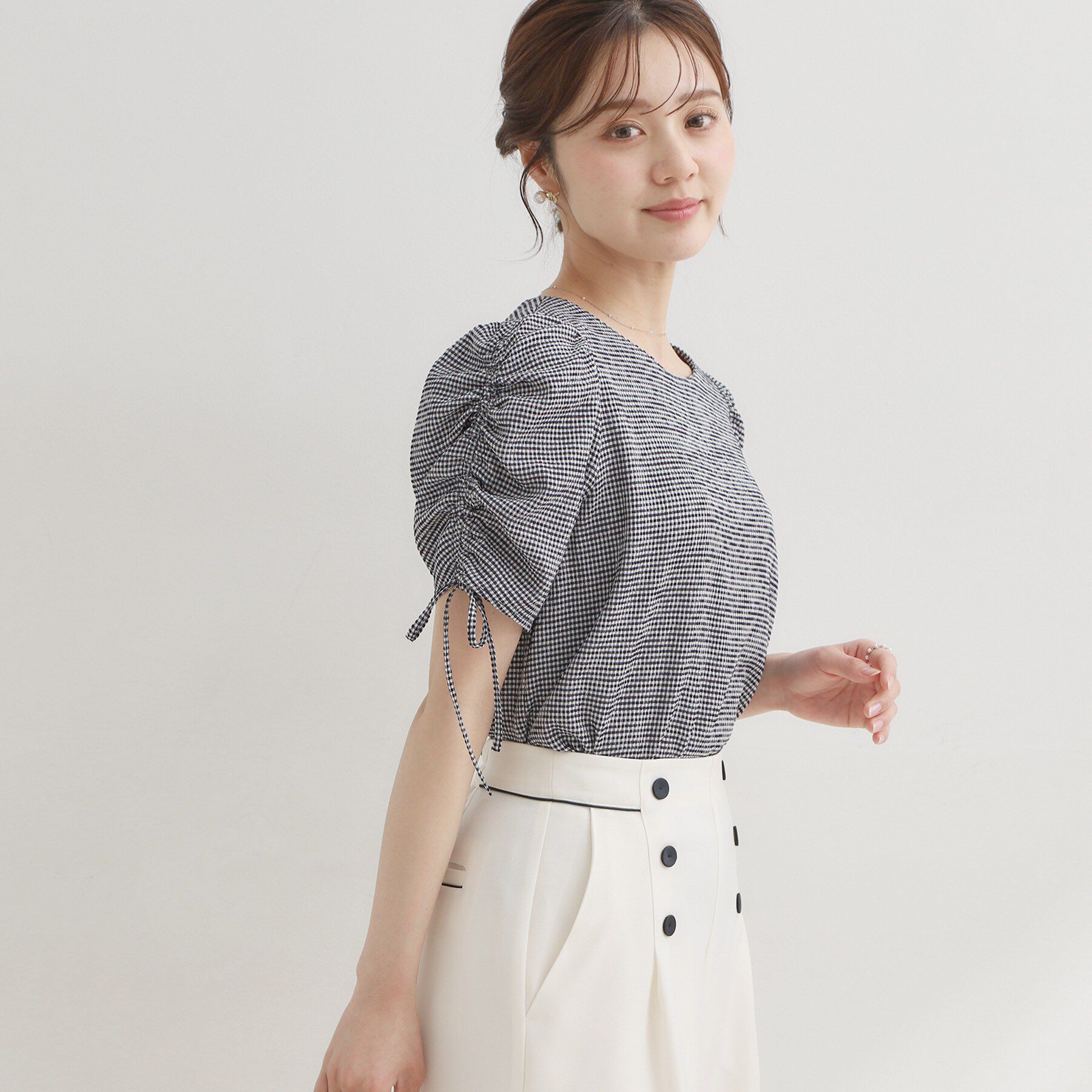 Couture broach「シャーリングチェックブラウス」|シャツ・ブラウス|