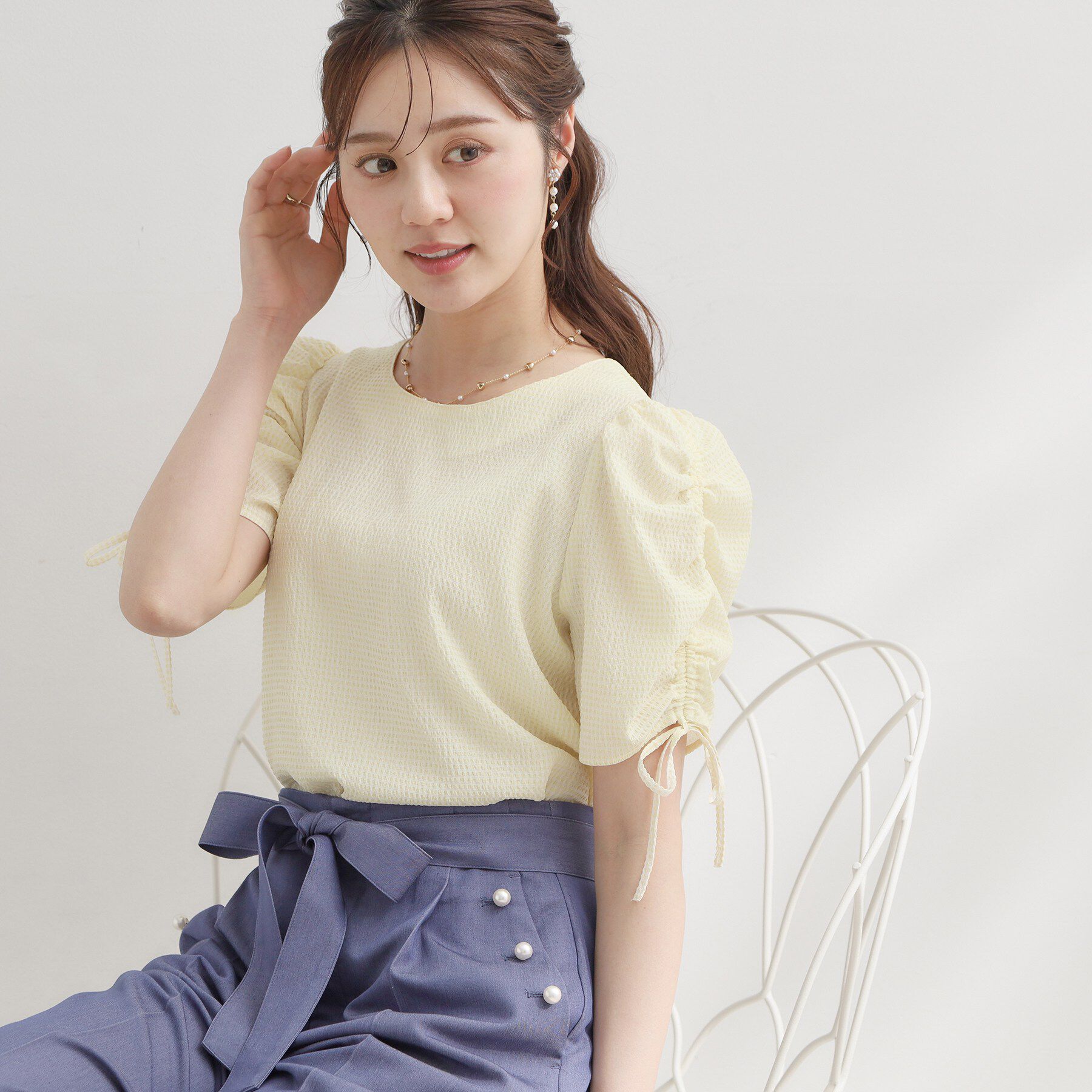 Couture broach「シャーリングチェックブラウス」|シャツ・ブラウス|