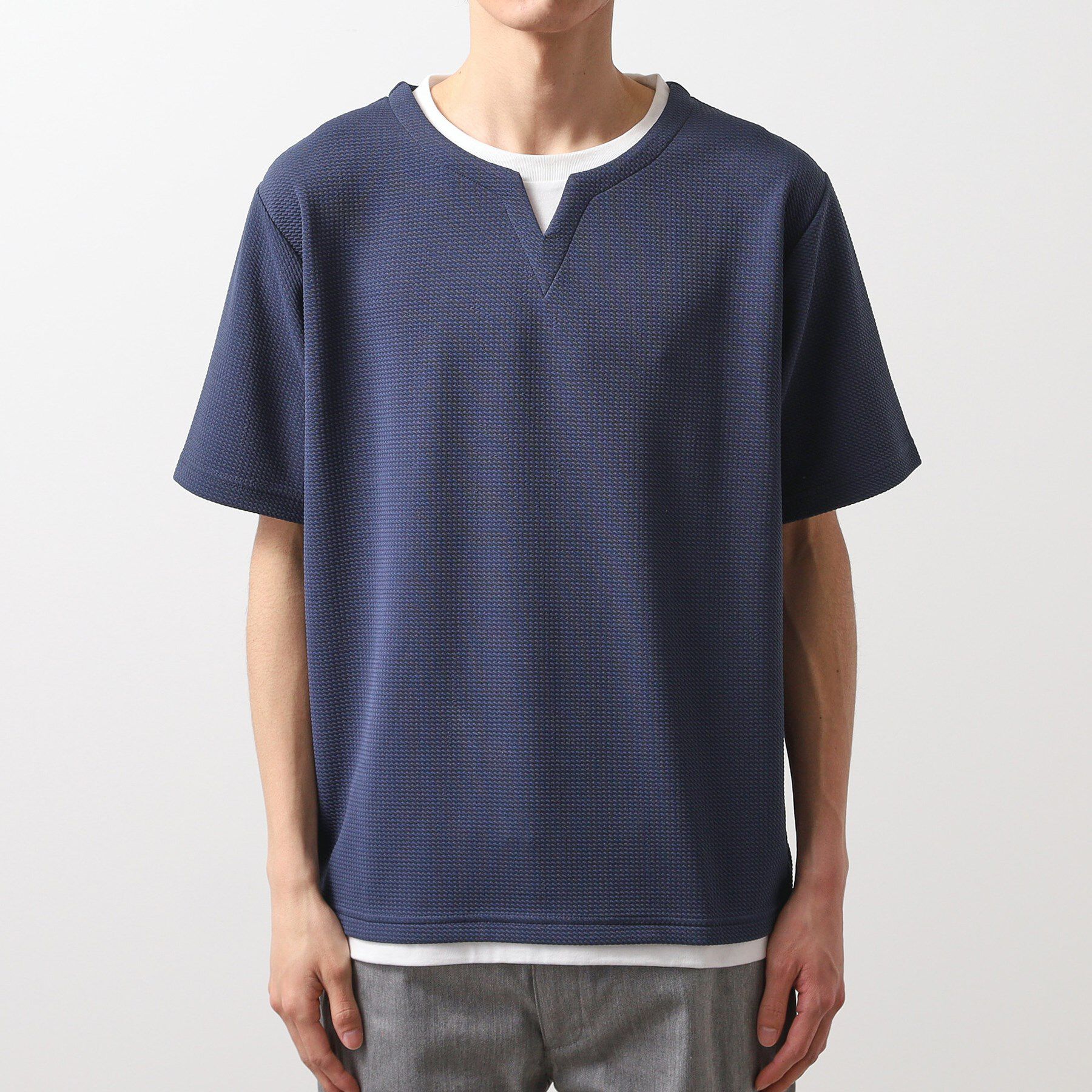 THE SHOP TK「ミニフクレキーネック半袖Tシャツ」|Tシャツ・カットソー|