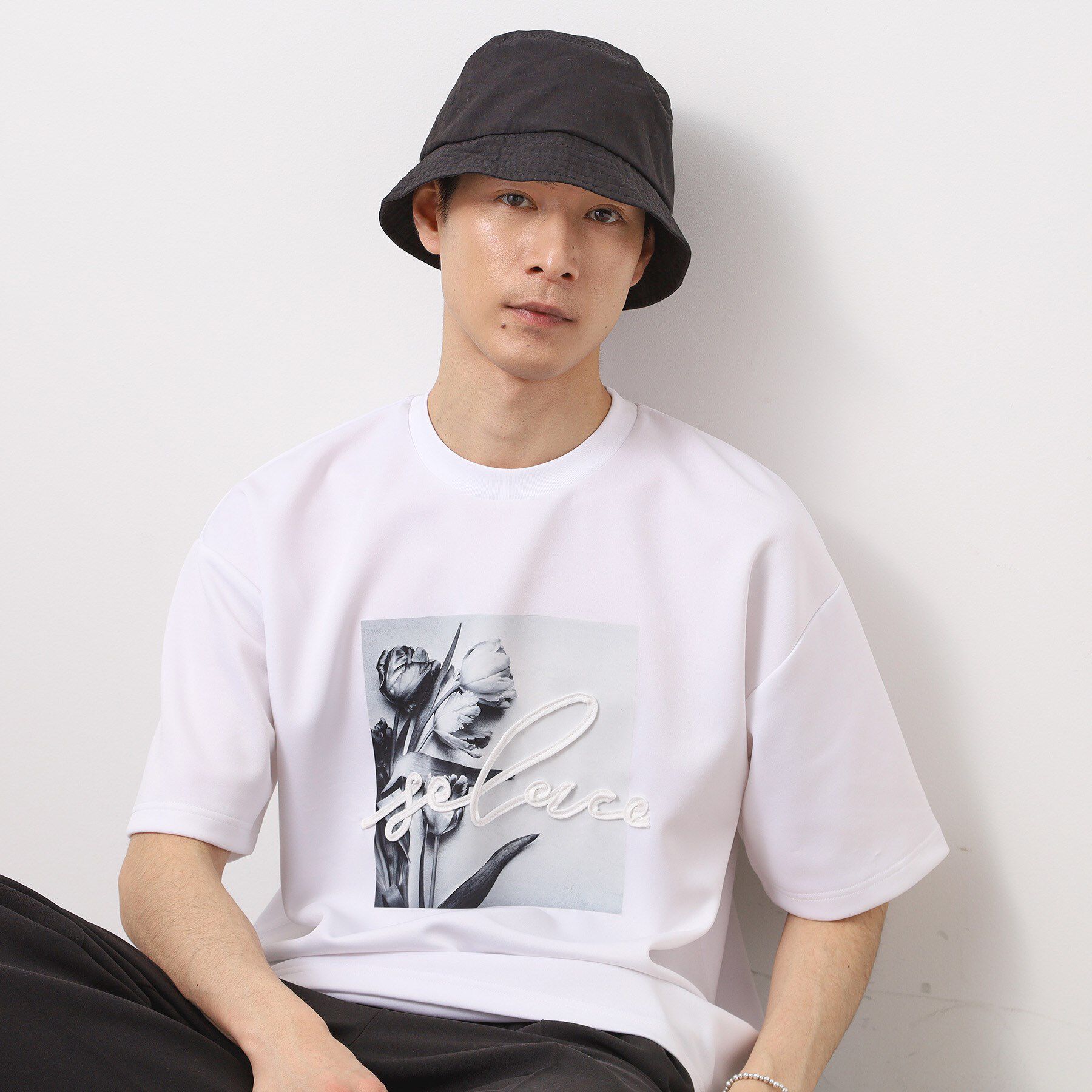 THE SHOP TK「コード刺繍フォト半袖Tシャツ」|Tシャツ・カットソー|ホワイト(001)