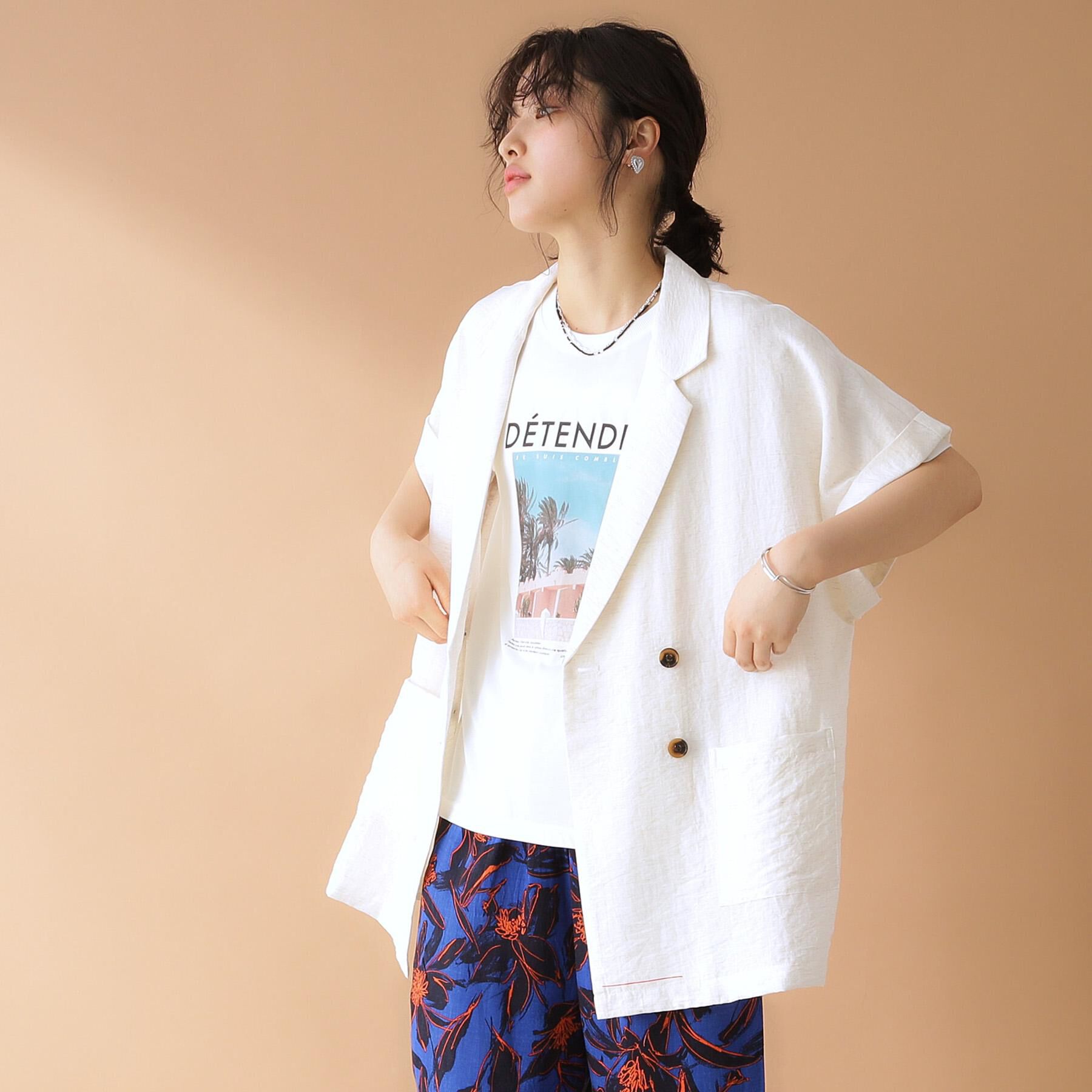 THE SHOP TK「リネン混半袖テーラージャケット【洗える/セットアップ可】」|テーラードジャケット|