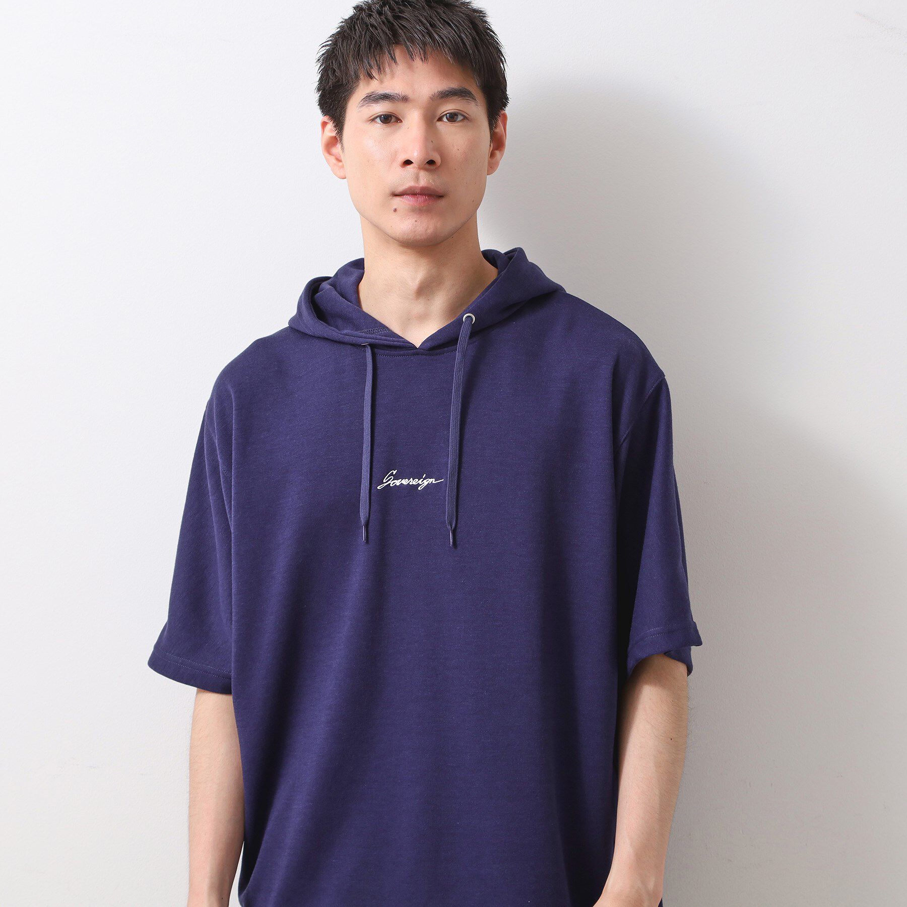 THE SHOP TK「ポンチ半袖パーカー　【洗濯機OK】」|パーカー|ネイビー(094)