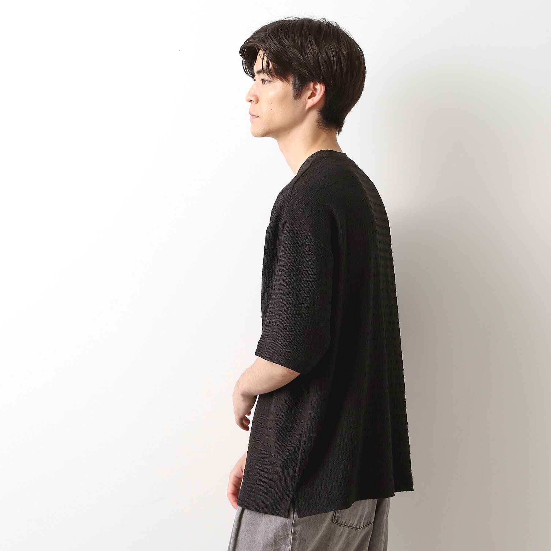 THE SHOP TK「楊柳ボーダー半袖Tシャツ【洗濯機OK】」|Tシャツ・カットソー|