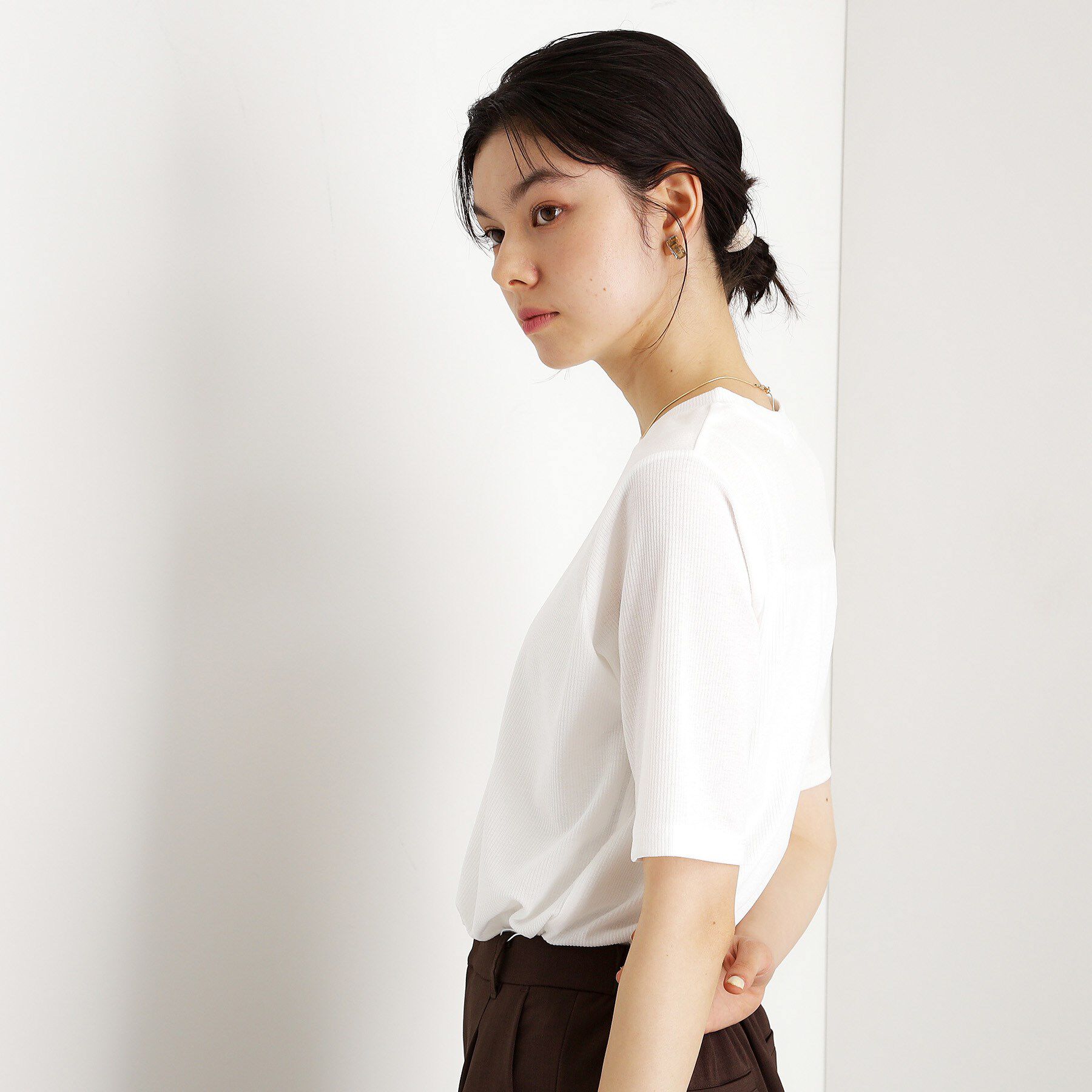 THE SHOP TK「5分袖シアーTシャツ【二の腕カバー/洗濯機OK】」|Tシャツ・カットソー|