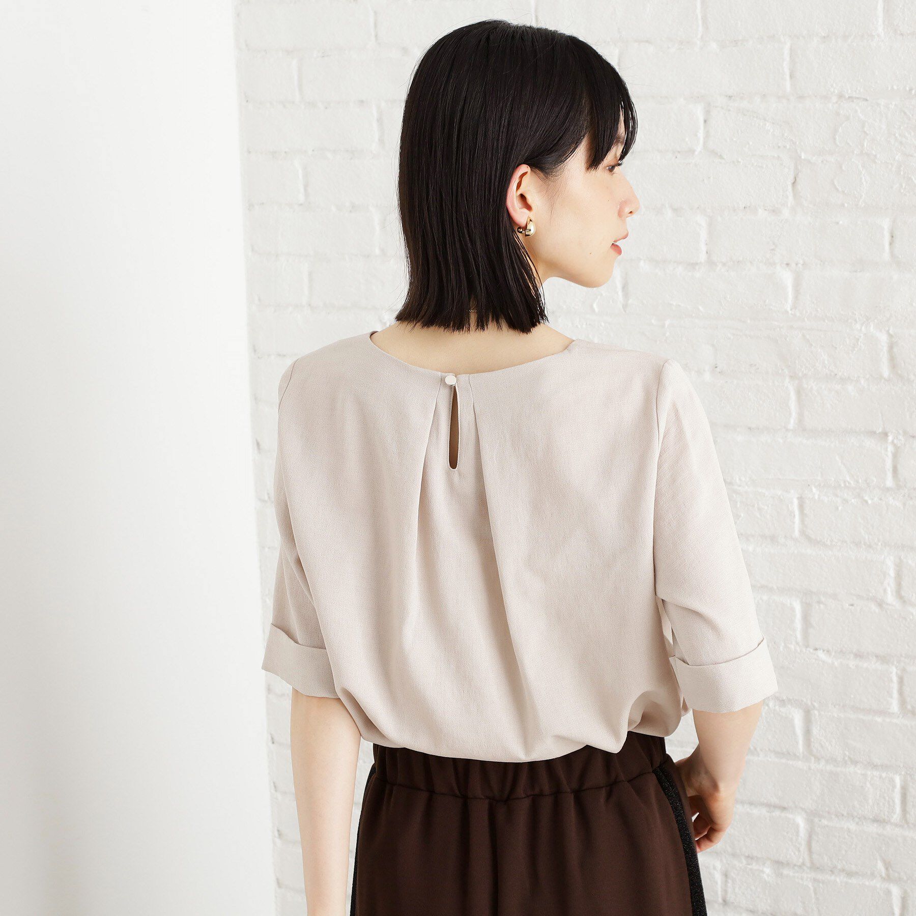 THE SHOP TK「麻調メッシュブラウス【二の腕カバー/洗える】」|シャツ・ブラウス|