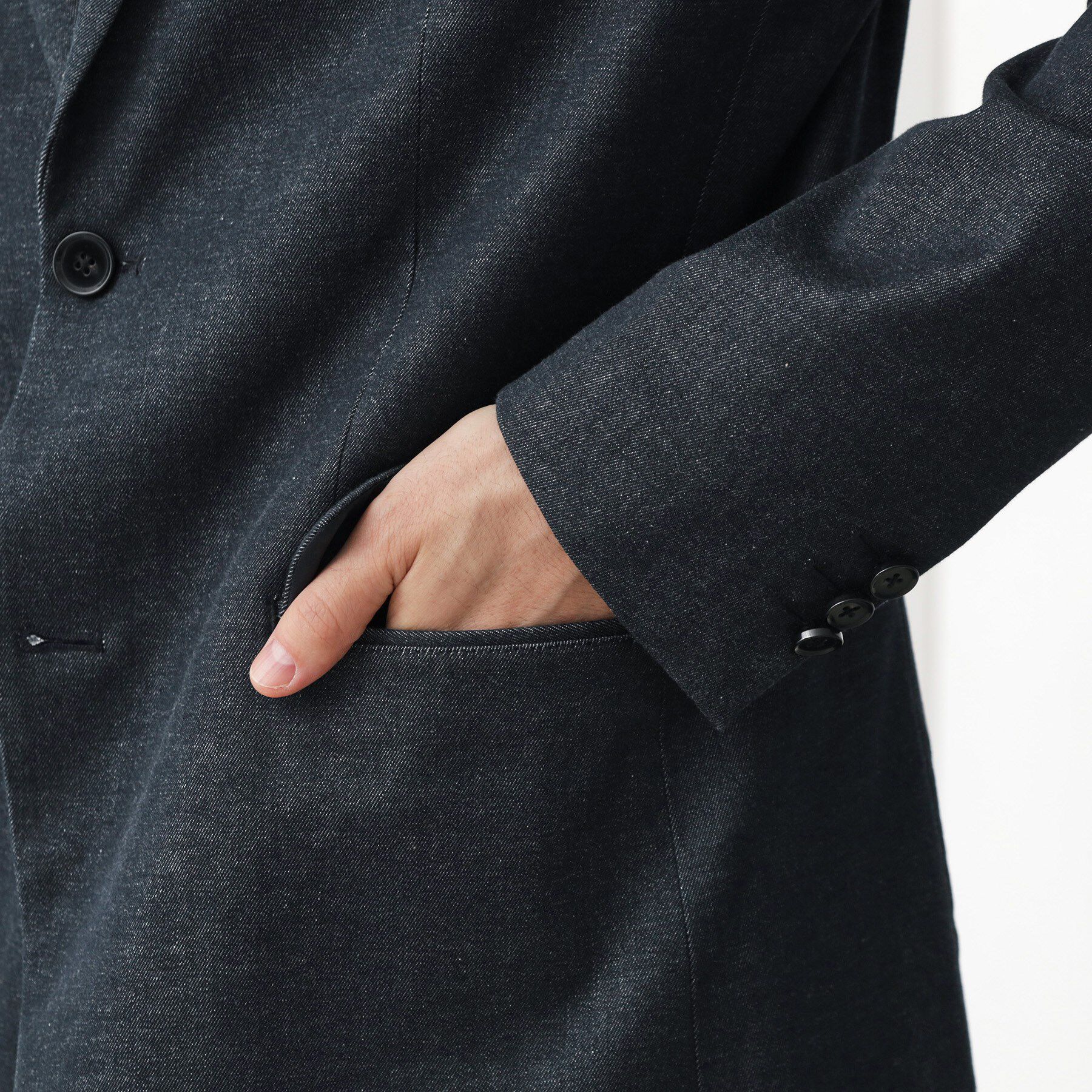 THE SHOP TK「エバーデニムジャケット【色落ちしにくい/洗濯機OK/ストレッチ/セットアップ可】」|テーラードジャケット|