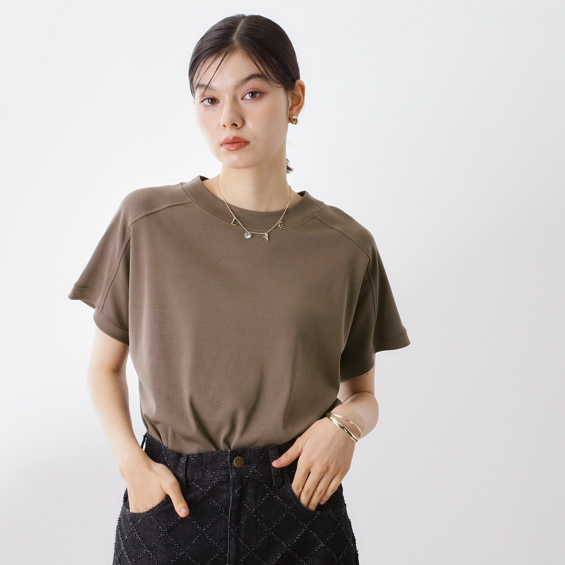 THE SHOP TK「【汗染み防止】ラグランスリーブTシャツ【洗濯機OK/UVケア】」|Tシャツ・カットソー|モカブラウン(042