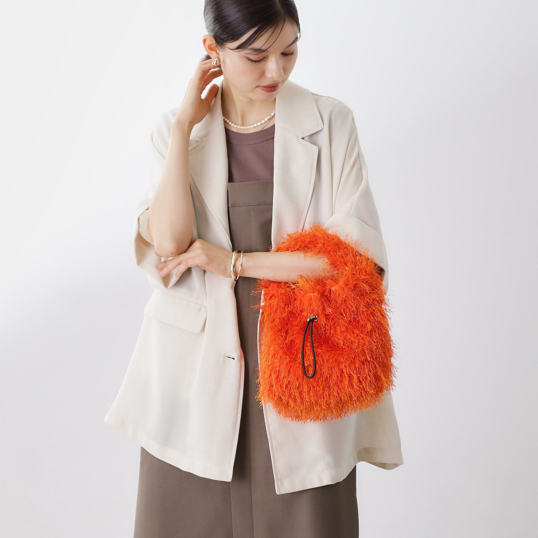 THE SHOP TK「フリンジボア巾着バッグ」|ショルダー・メッセンジャー|