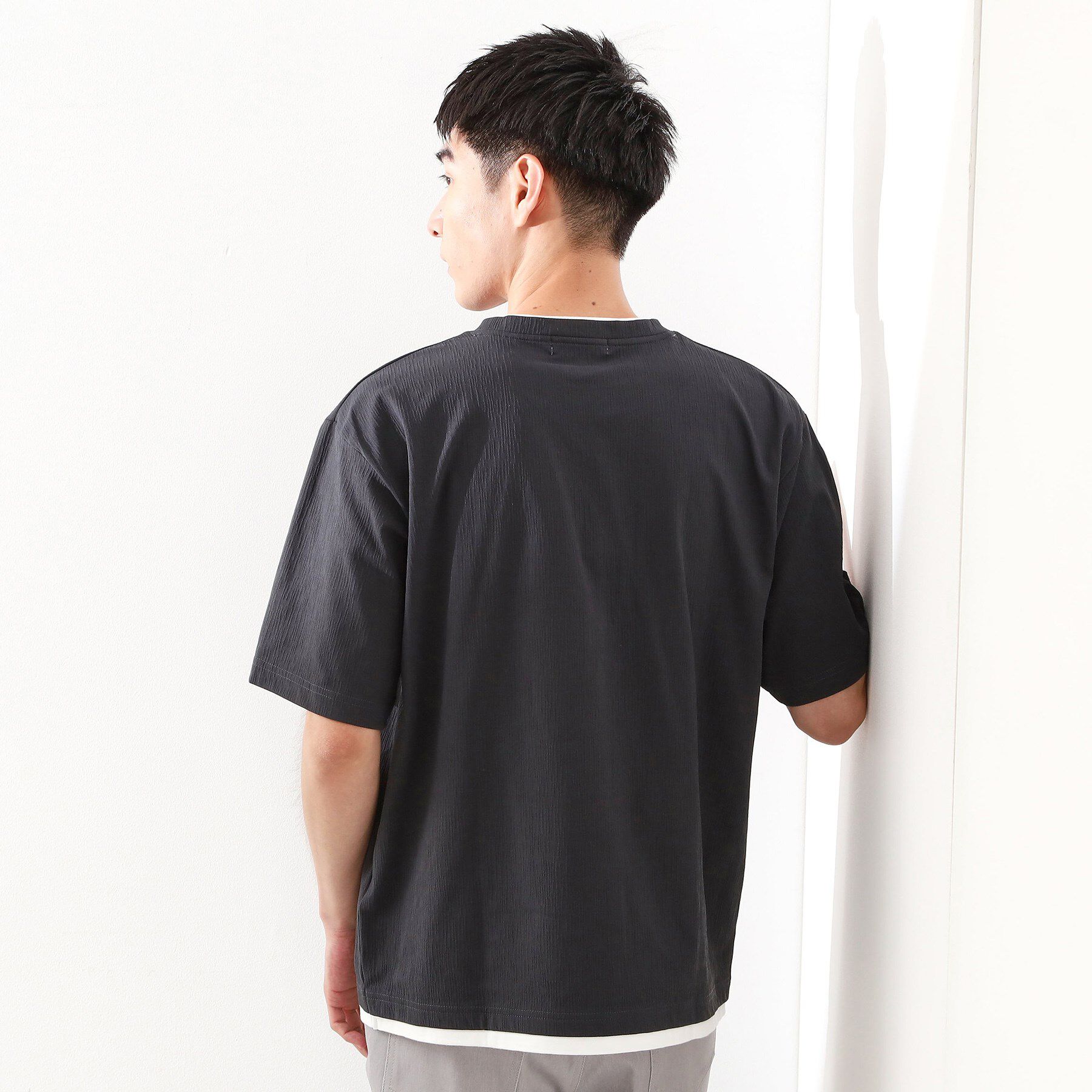 THE SHOP TK「楊柳フェイクレイヤード半袖Tシャツ 【吸水速乾/毛玉になりにくい/洗濯機OK】」|Tシャツ・カットソー|