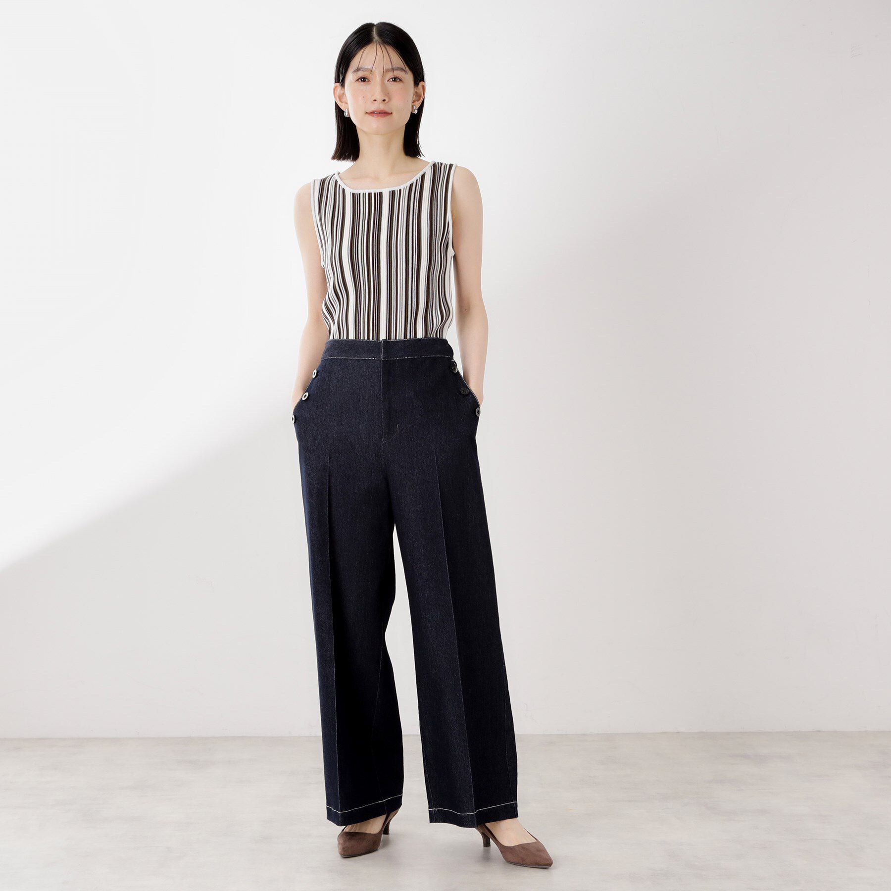 THE SHOP TK「【前後2WAY】ストライプ柄ニットタンクトップ」|ニット・セーター|