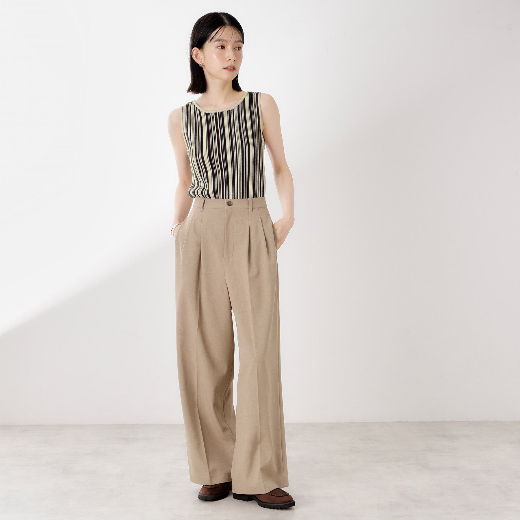 THE SHOP TK「【前後2WAY】ストライプ柄ニットタンクトップ」|ニット・セーター|