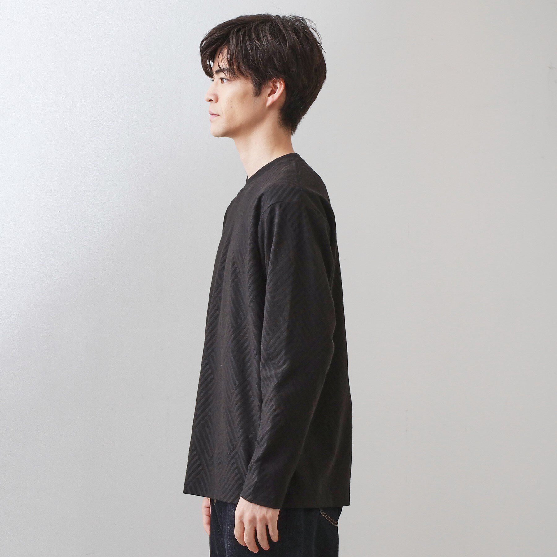 THE SHOP TK「リンクスジャカード長袖Tシャツ【サスティナブル素材使用/洗濯機OK】」|Tシャツ・カットソー|